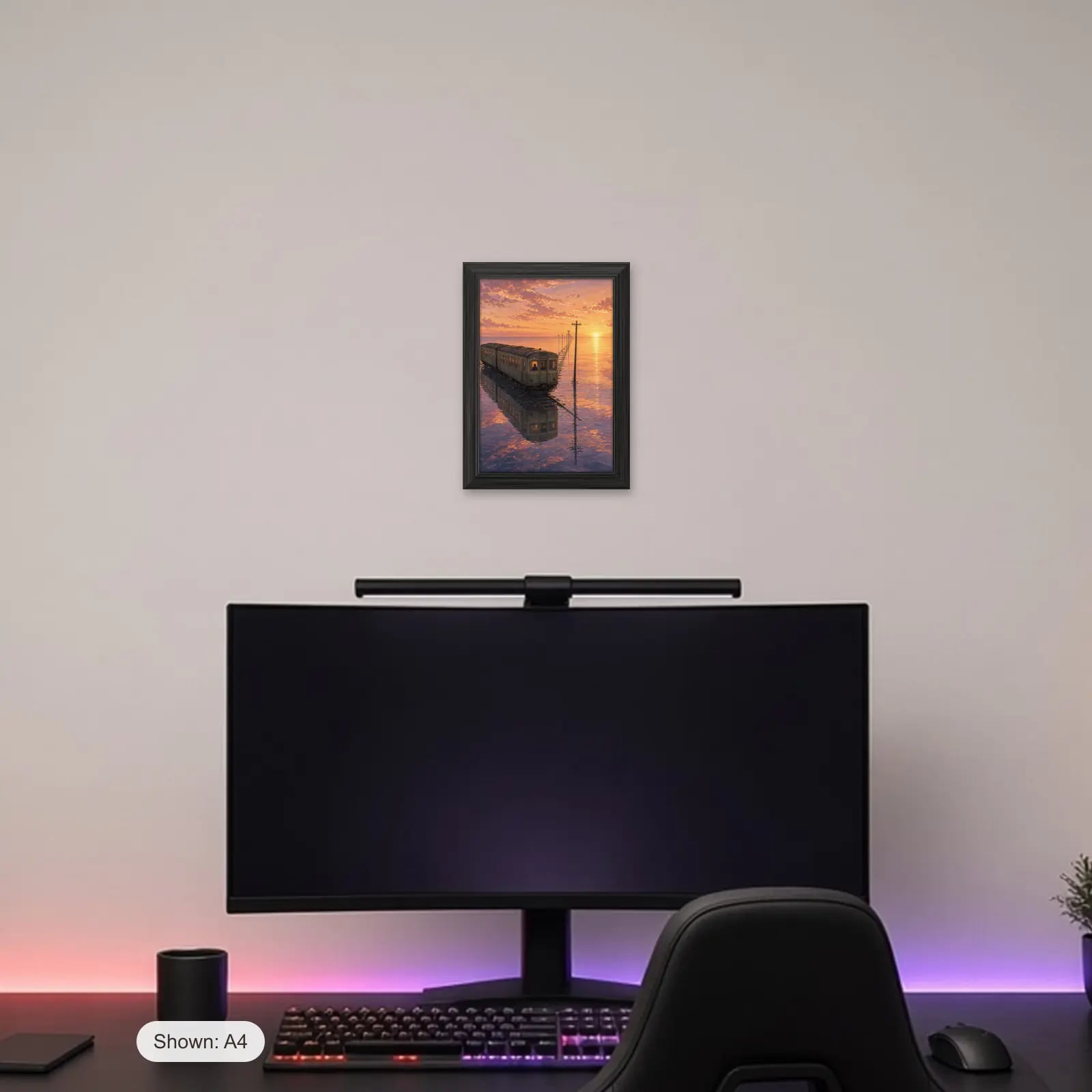 Last Train Home Art Print above a gaming desk