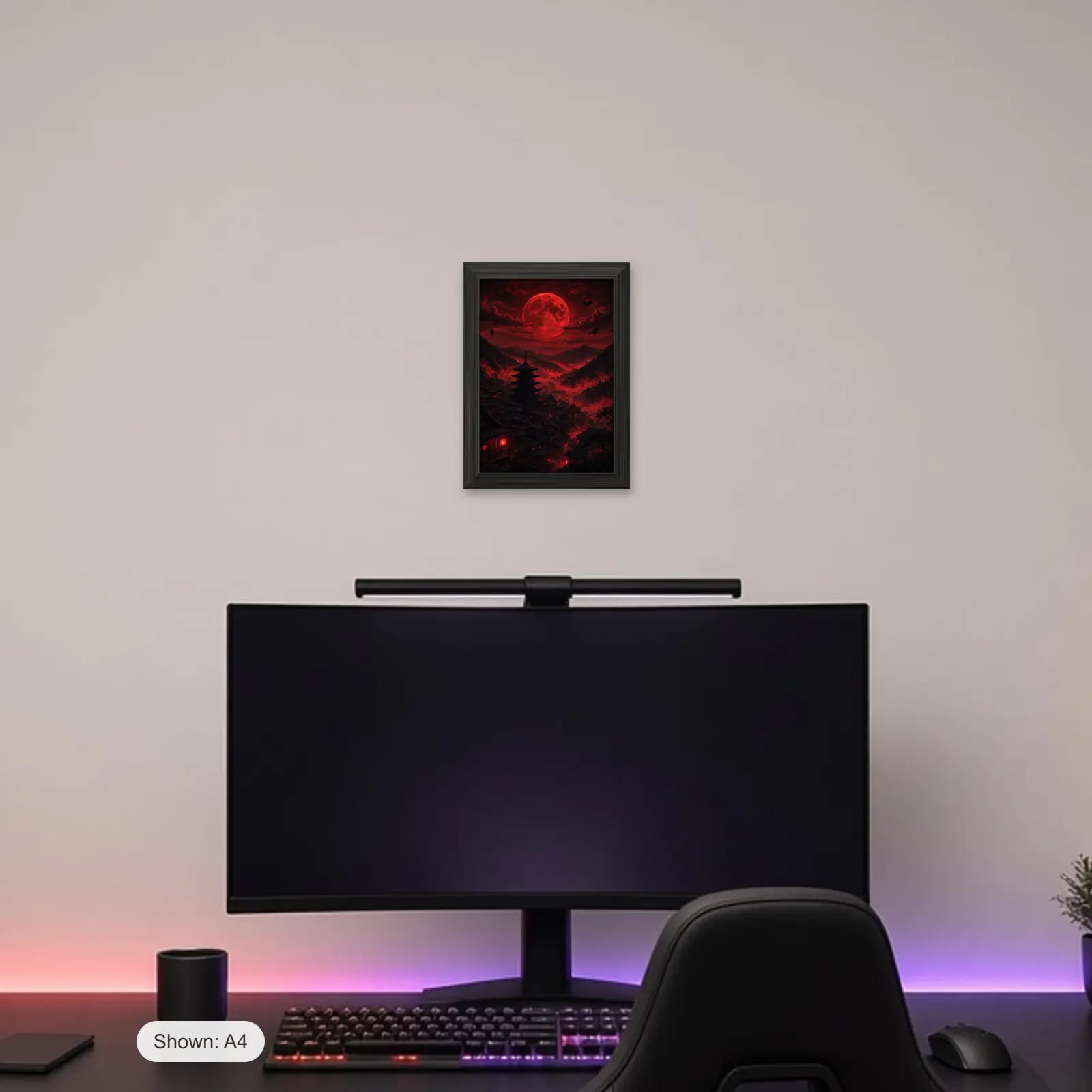Blood Moon Village Frame above a gaming desk