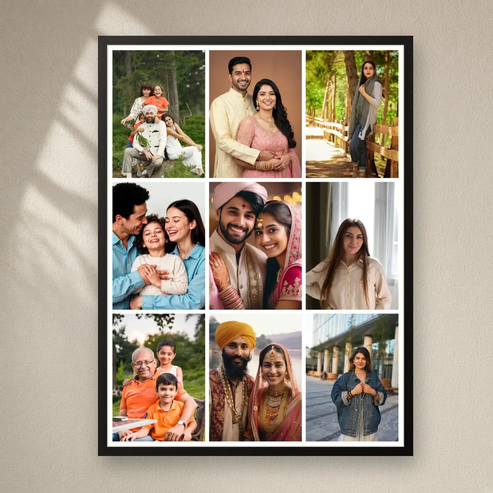 Photo Grid Collage Frame — 9 Photos on a plain wall