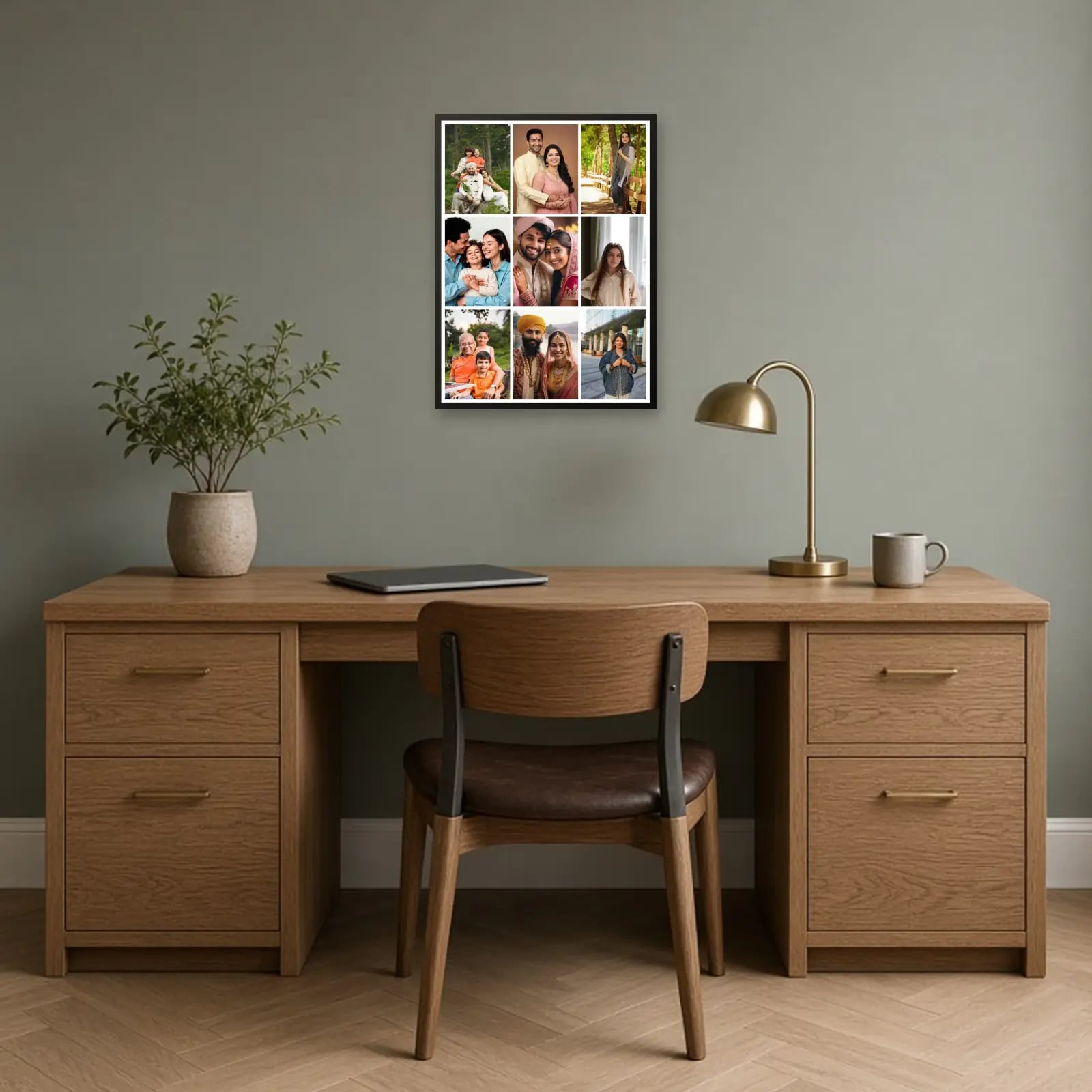Photo Grid Collage Frame — 9 Photos above a desk