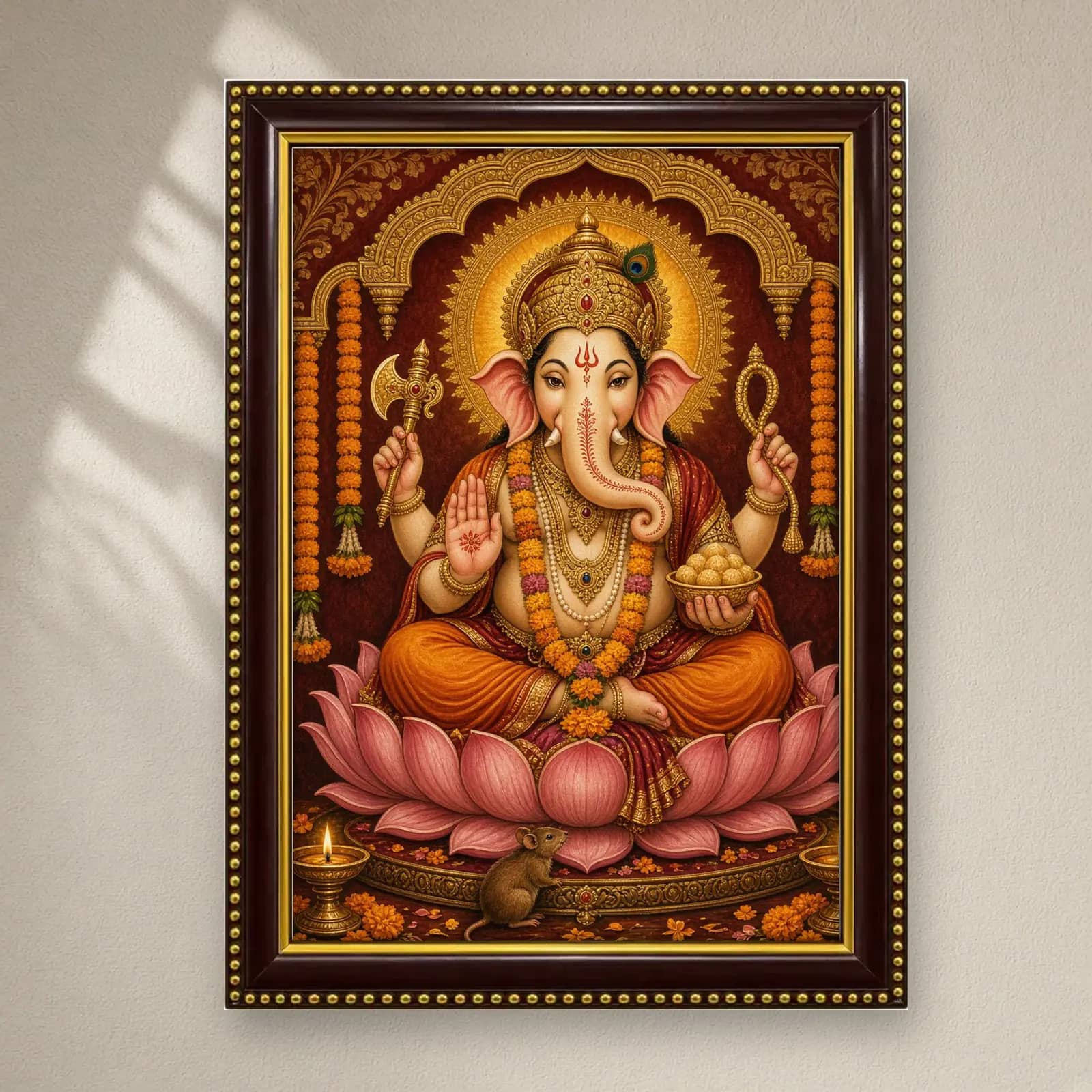 Ganesh Ji Frame on a plain wall