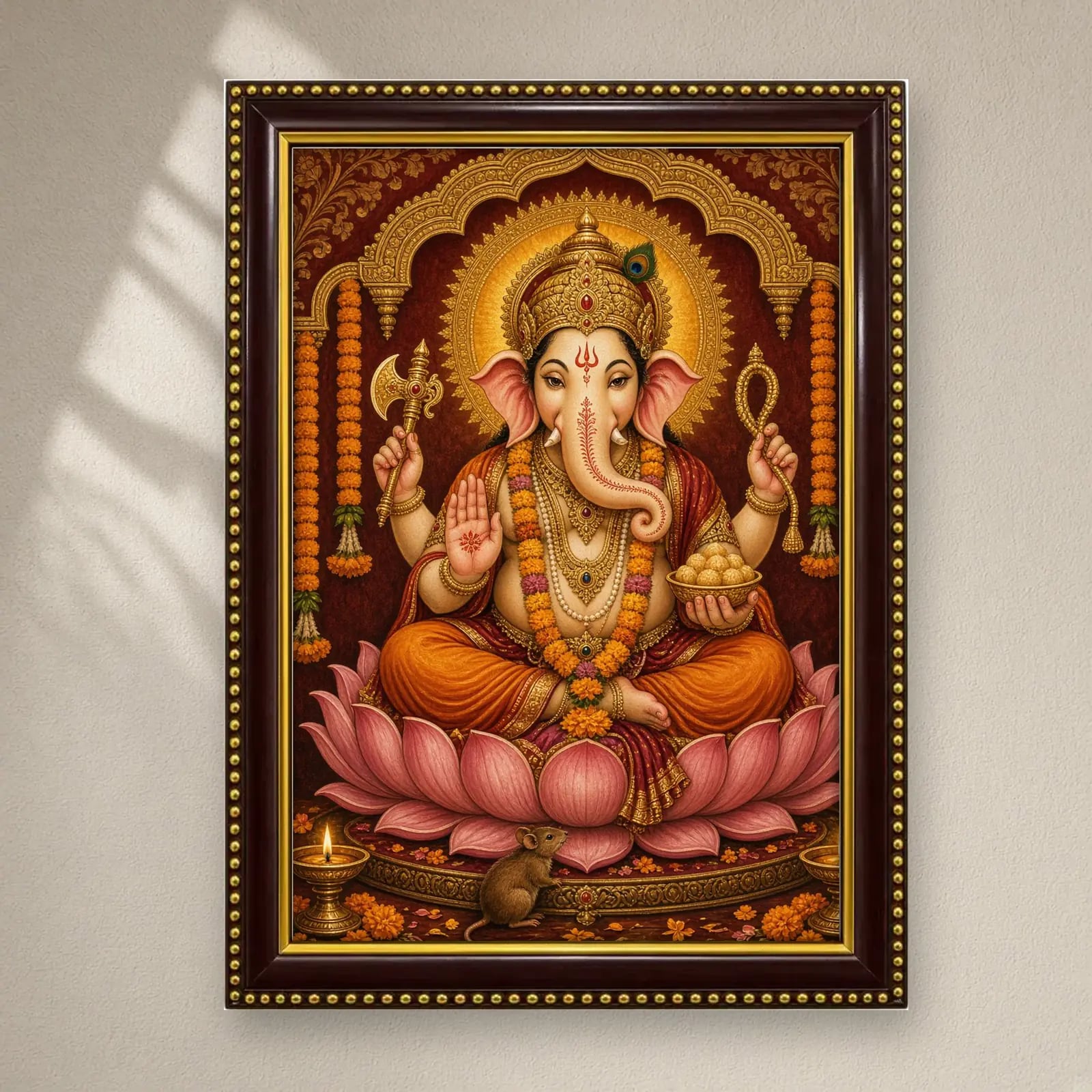 Ganesh Ji Frame on a plain wall