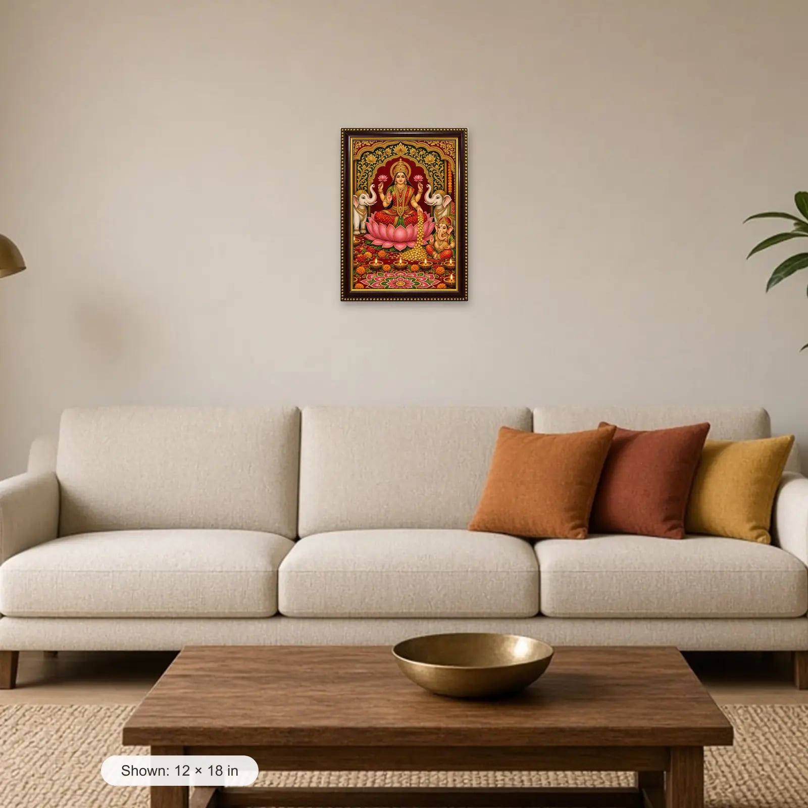Lakshmi Ganesh Diwali Frame above a sofa