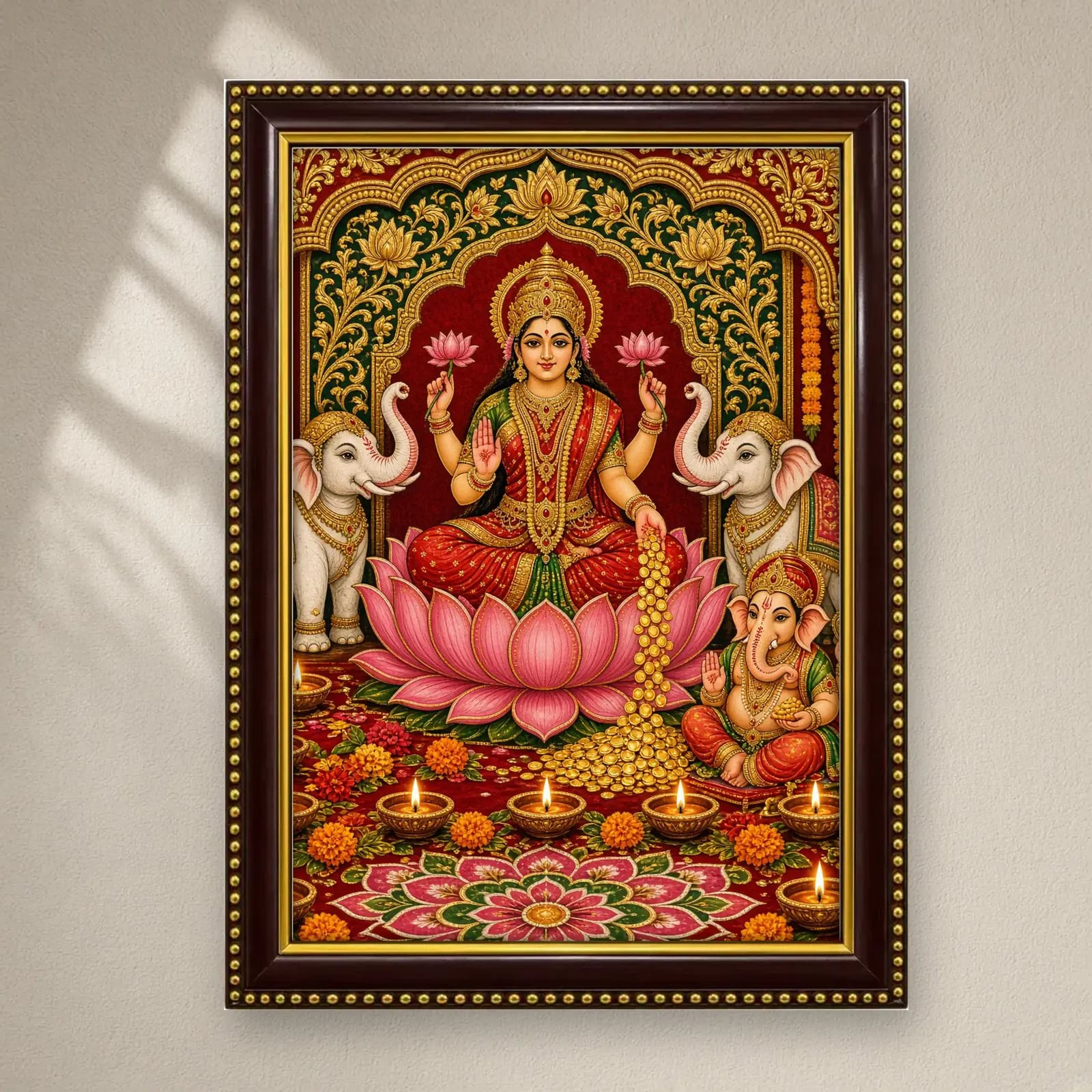 Lakshmi Ganesh Diwali Frame on a plain wall