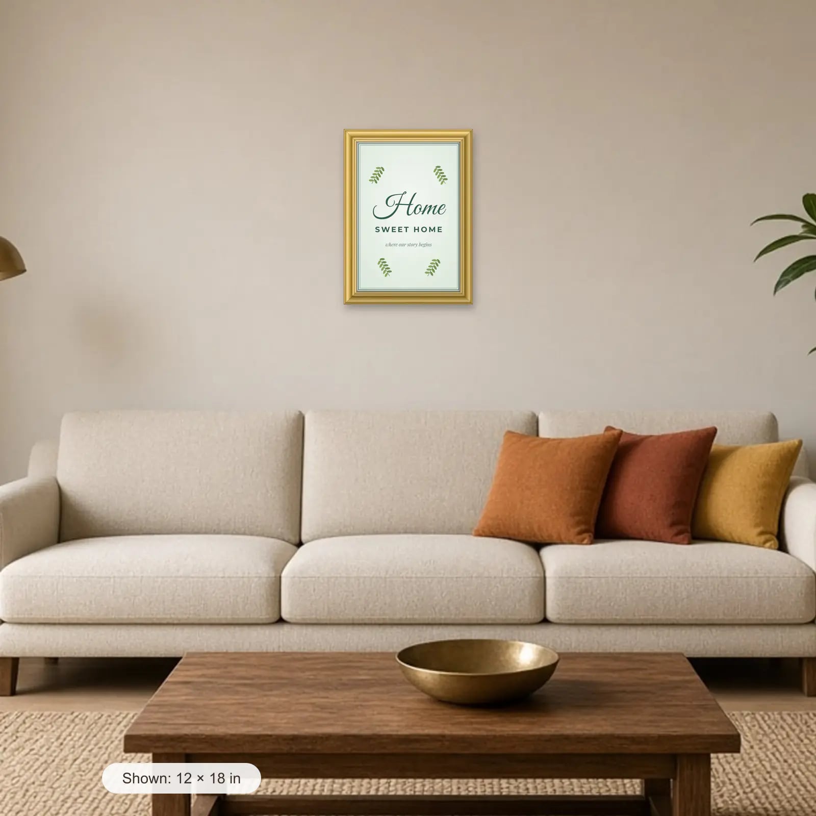 Home Sweet Home Quote Frame above a sofa