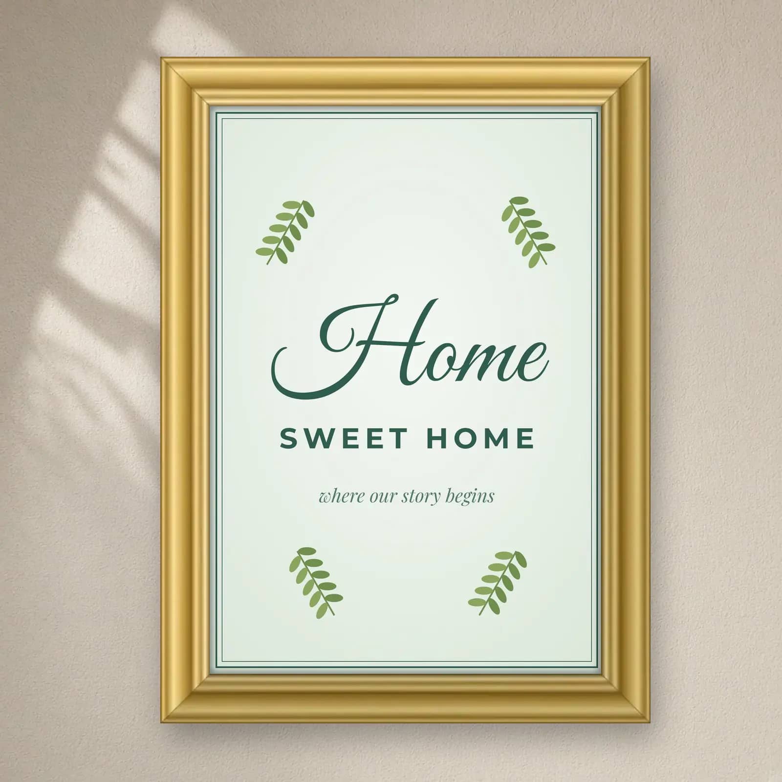 Home Sweet Home Quote Frame on a plain wall