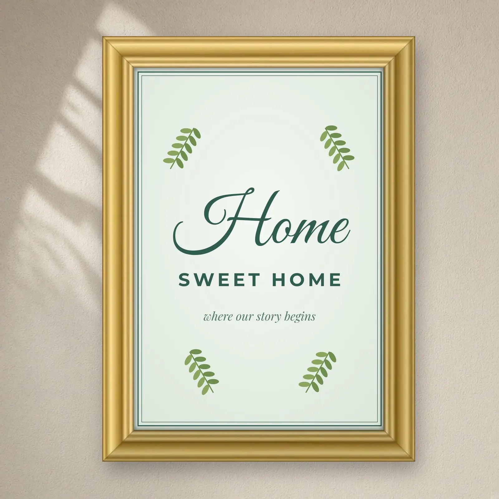 Home Sweet Home Quote Frame on a plain wall