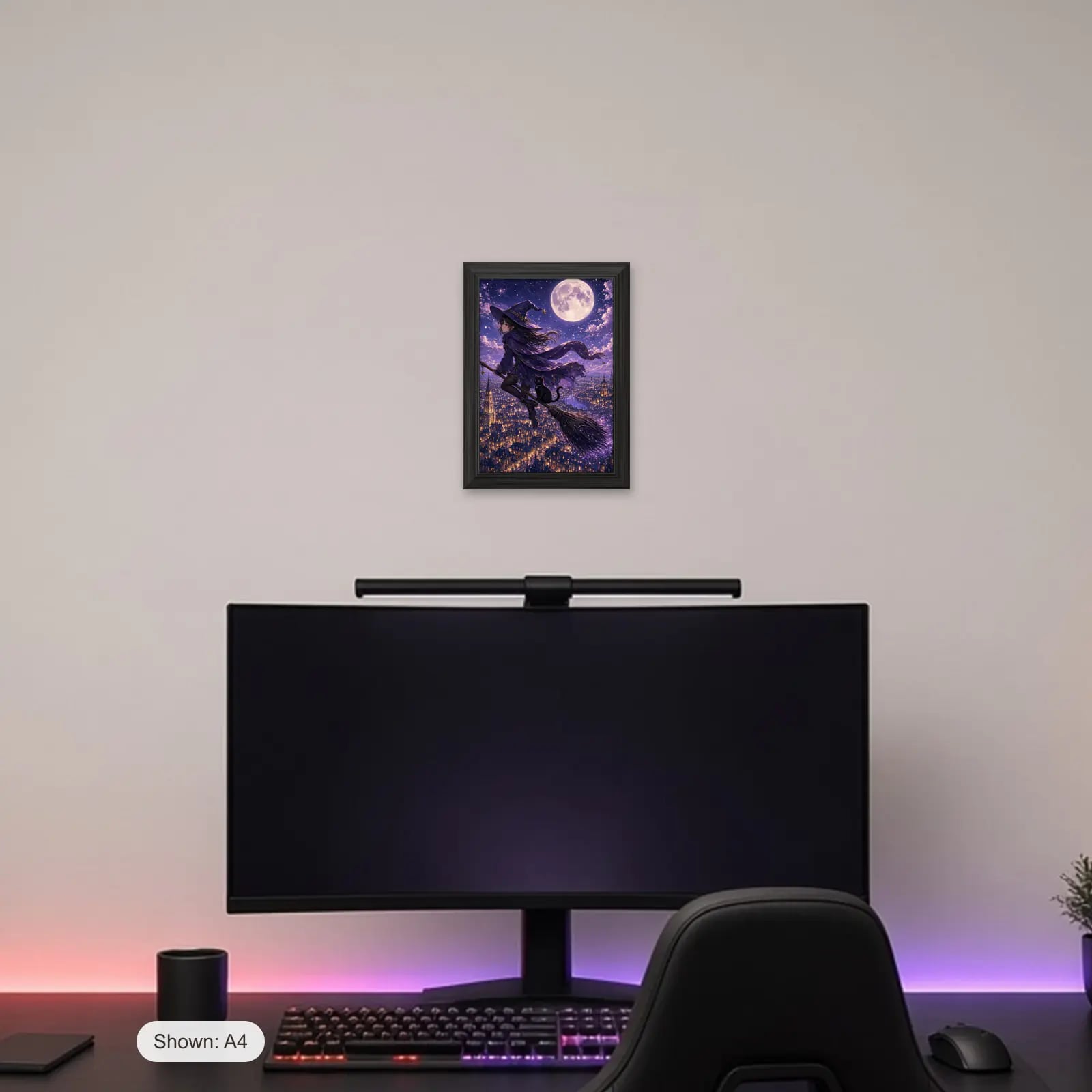 Starlight Witch Art Print above a gaming desk