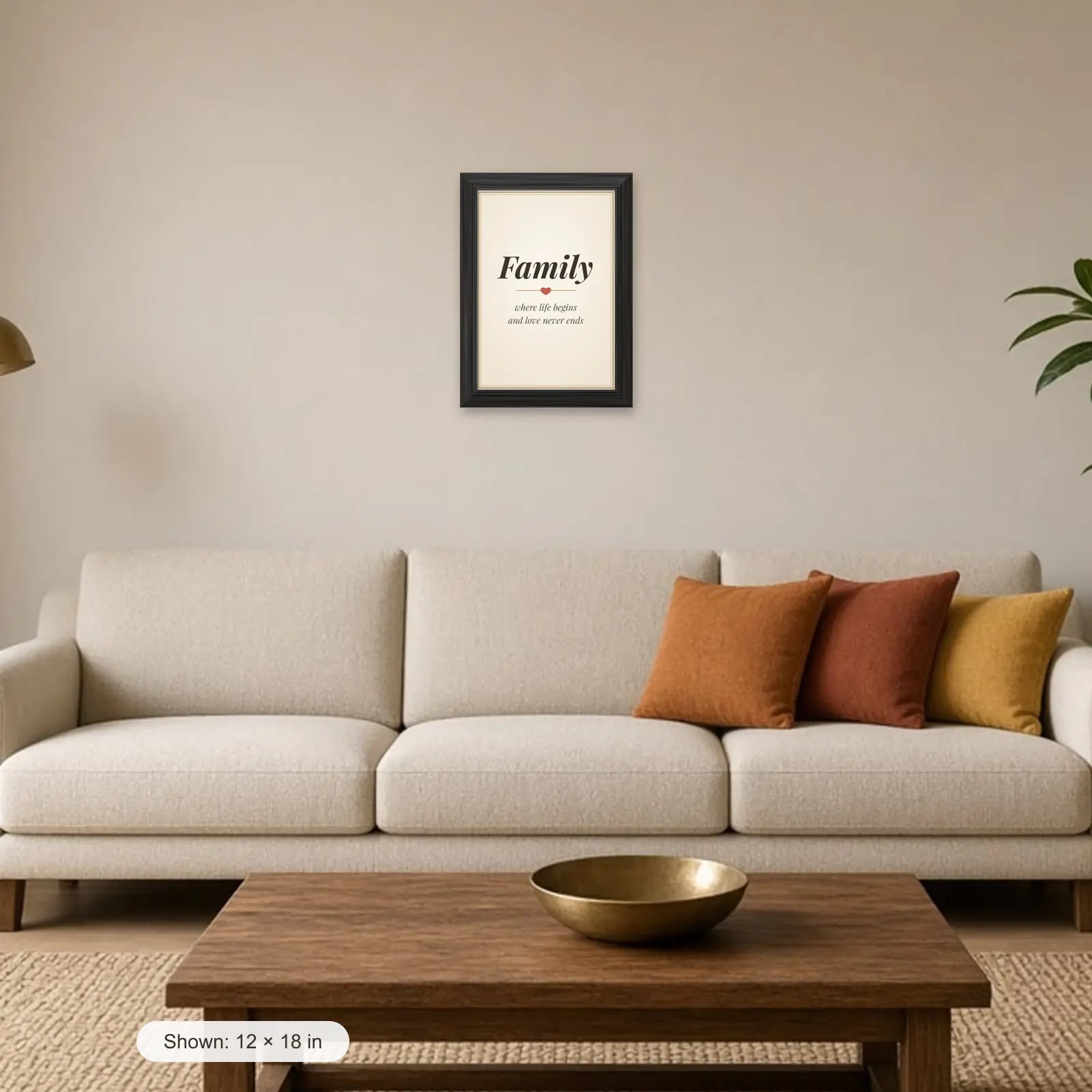 Family Quote Frame above a sofa