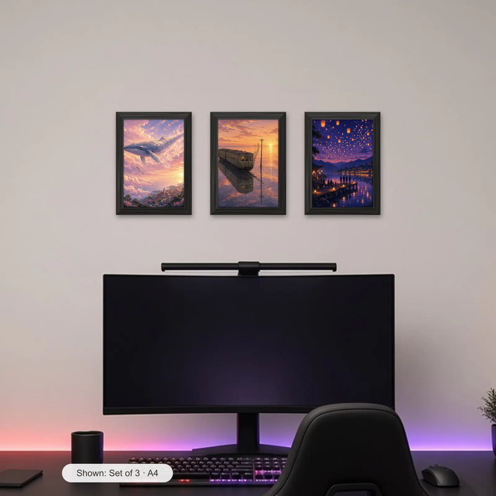 Dreamscape Set of 3 above a gaming desk