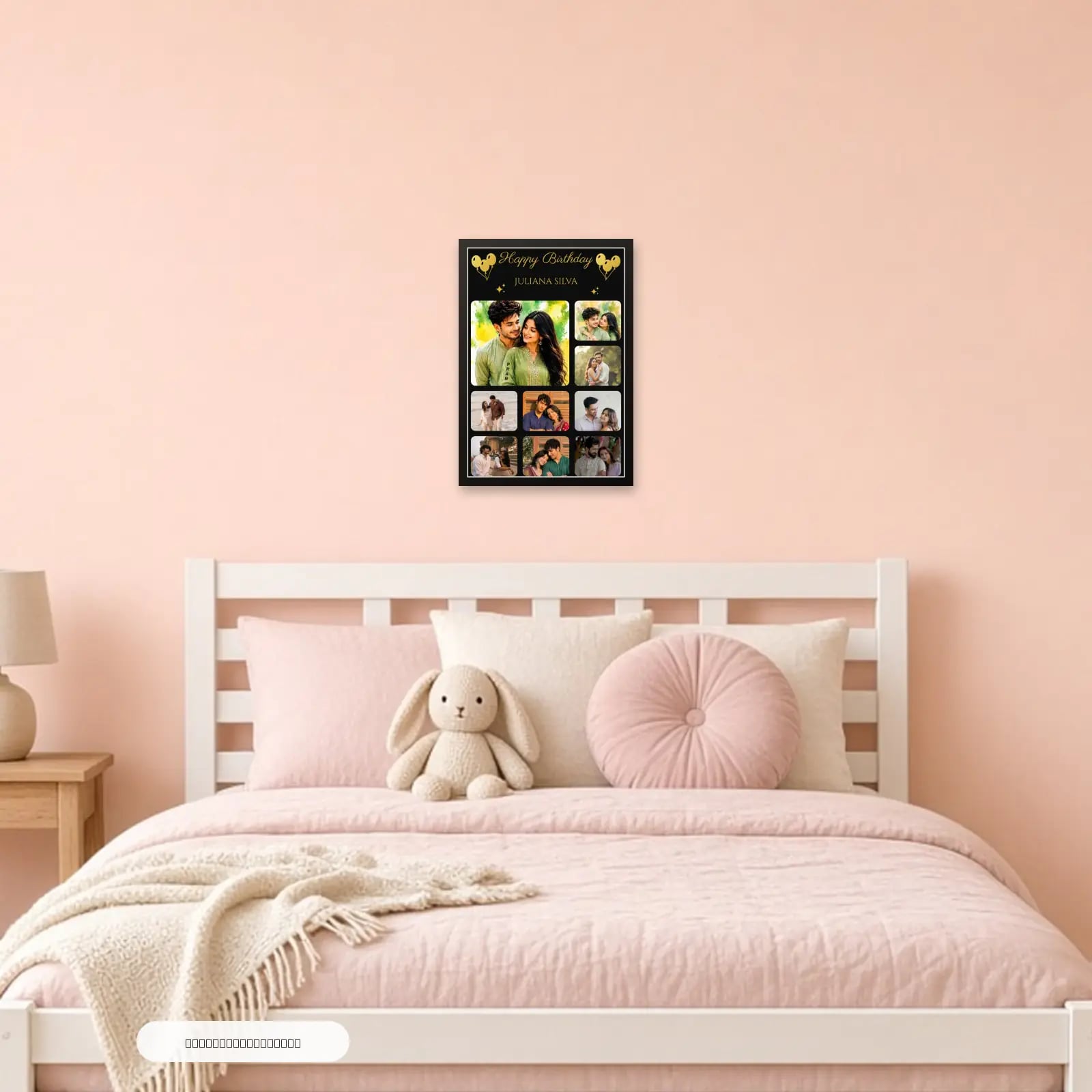 Customizable Birthday Photo Frame With 9 Images and Name in a kids room