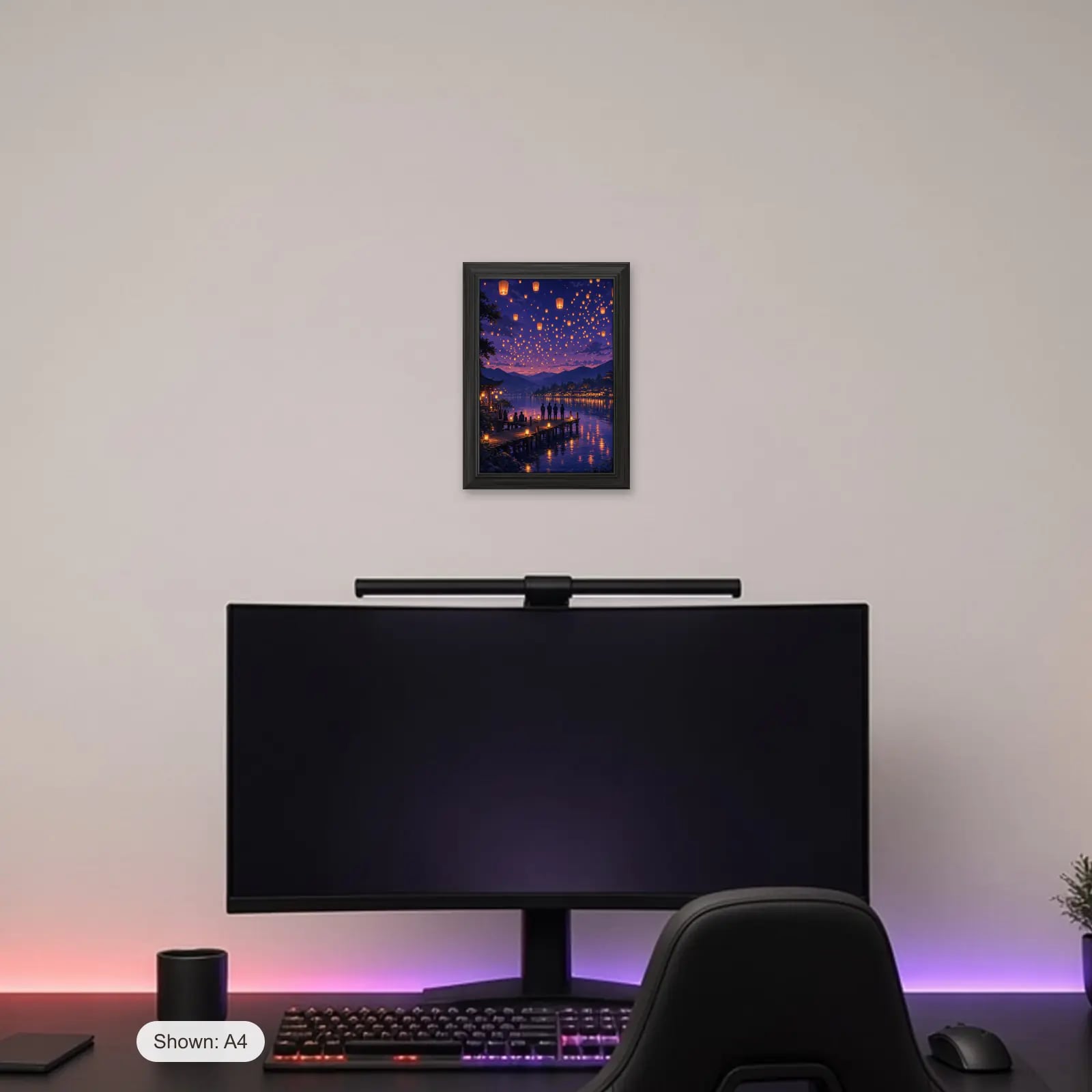 Lantern Festival Art Print above a gaming desk