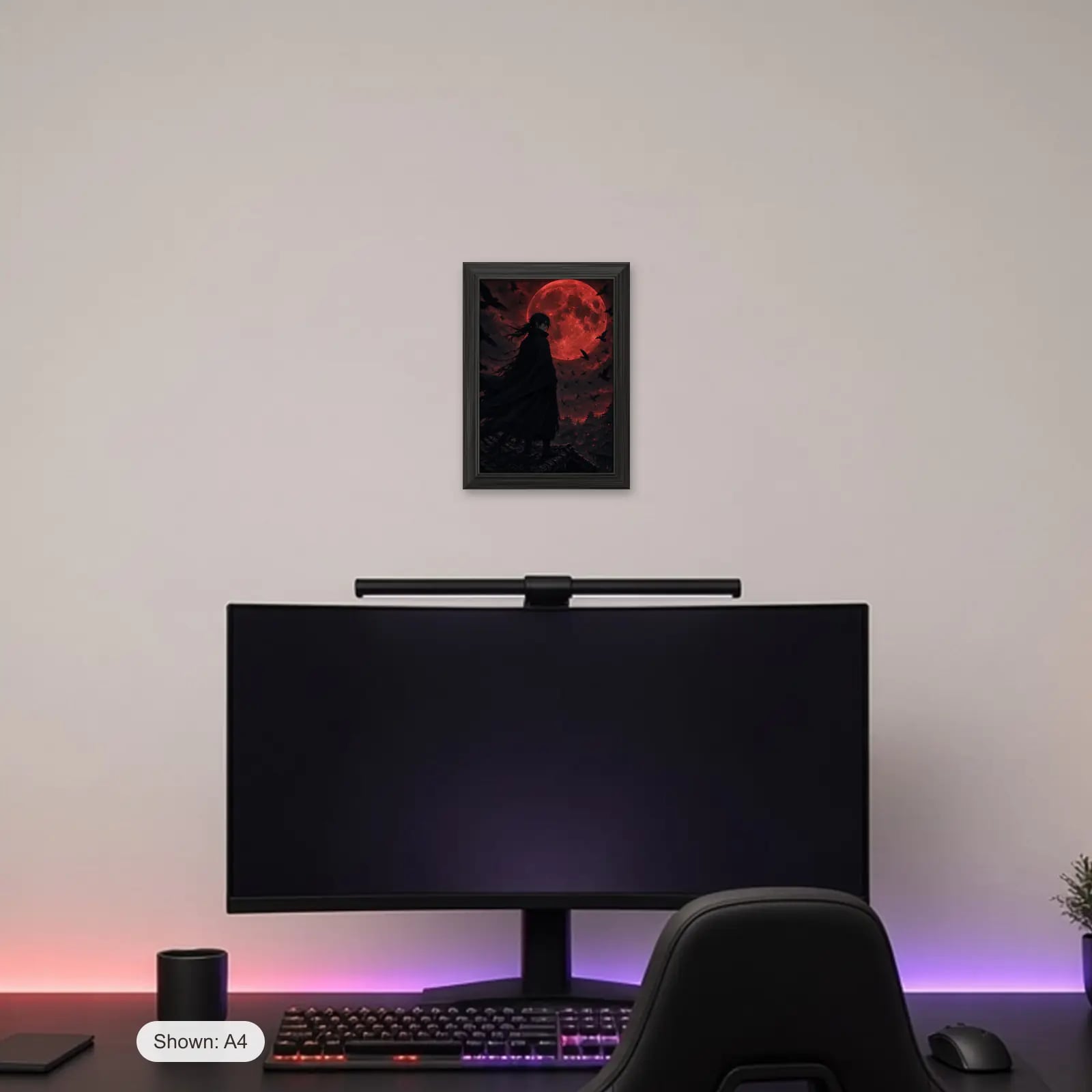 Crimson Moon Shinobi Frame above a gaming desk