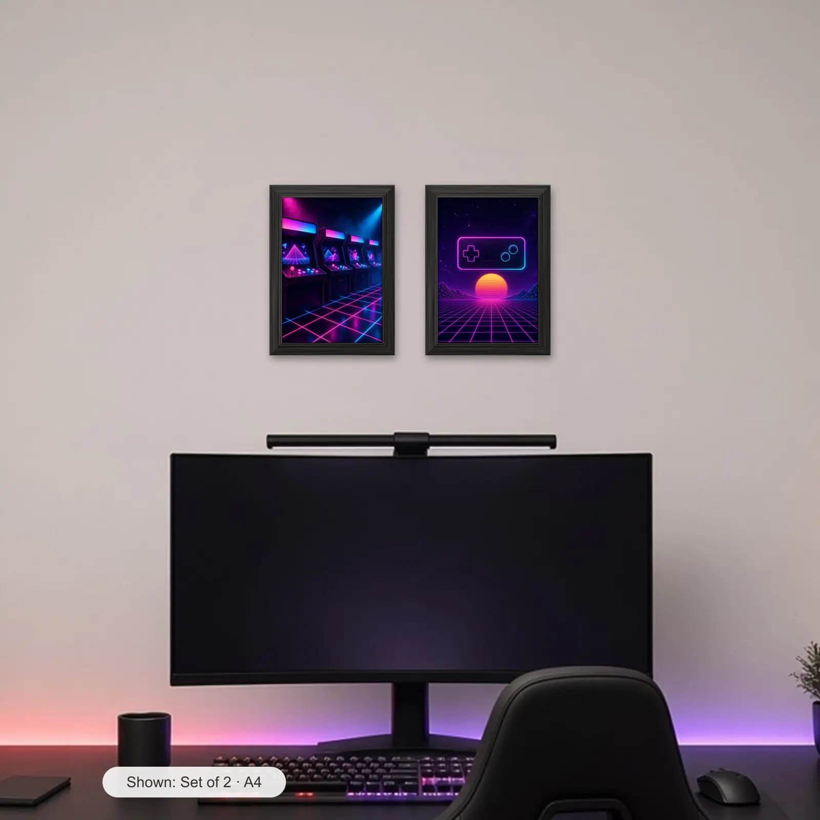 Neon Arcade Set of 2 above a gaming desk