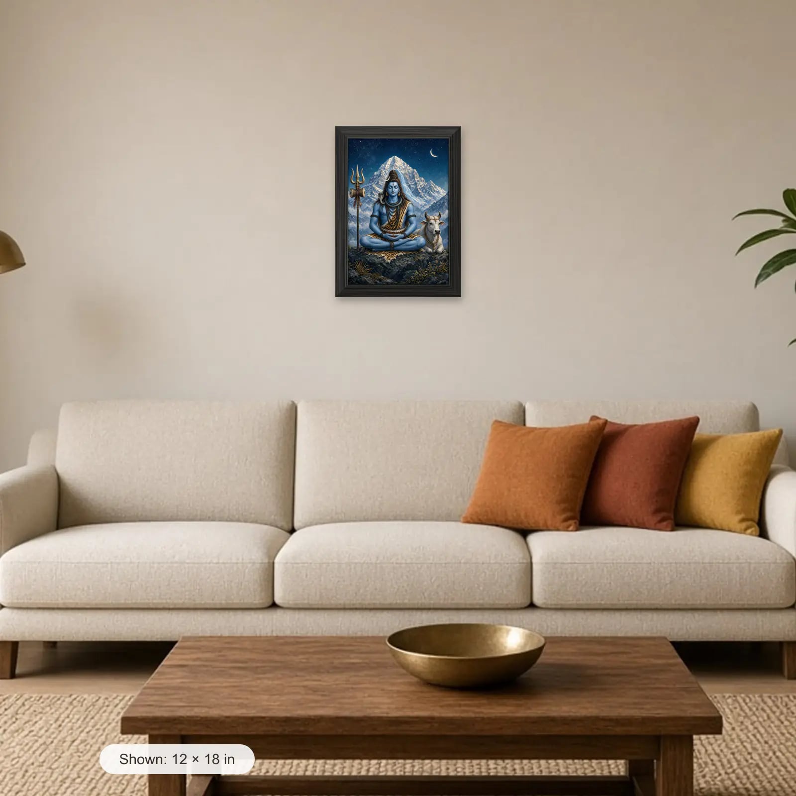 Shiv Ji Frame above a sofa