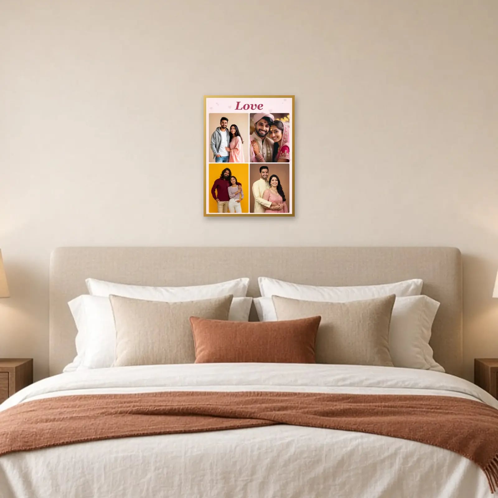 Love Collage Frame — 4 Photos above a bed