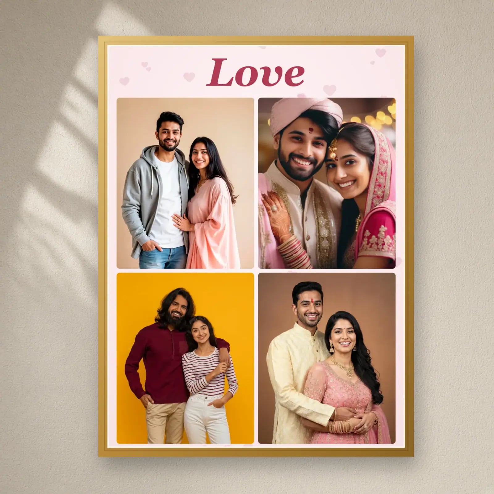 Love Collage Frame — 4 Photos on a plain wall
