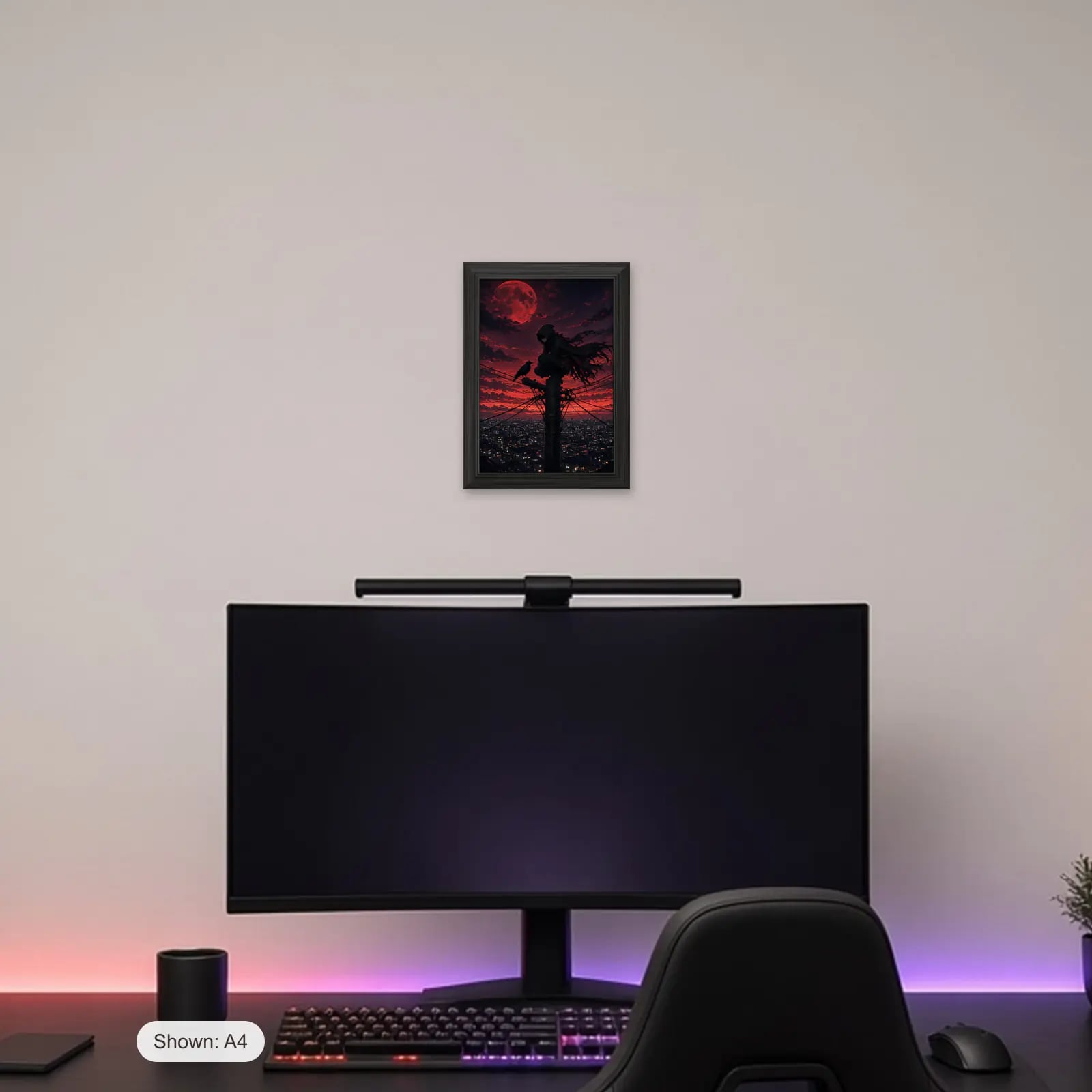 Last Crow Frame above a gaming desk
