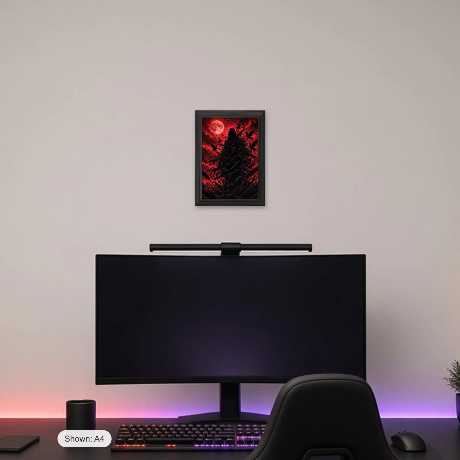Raven Veil Frame above a gaming desk