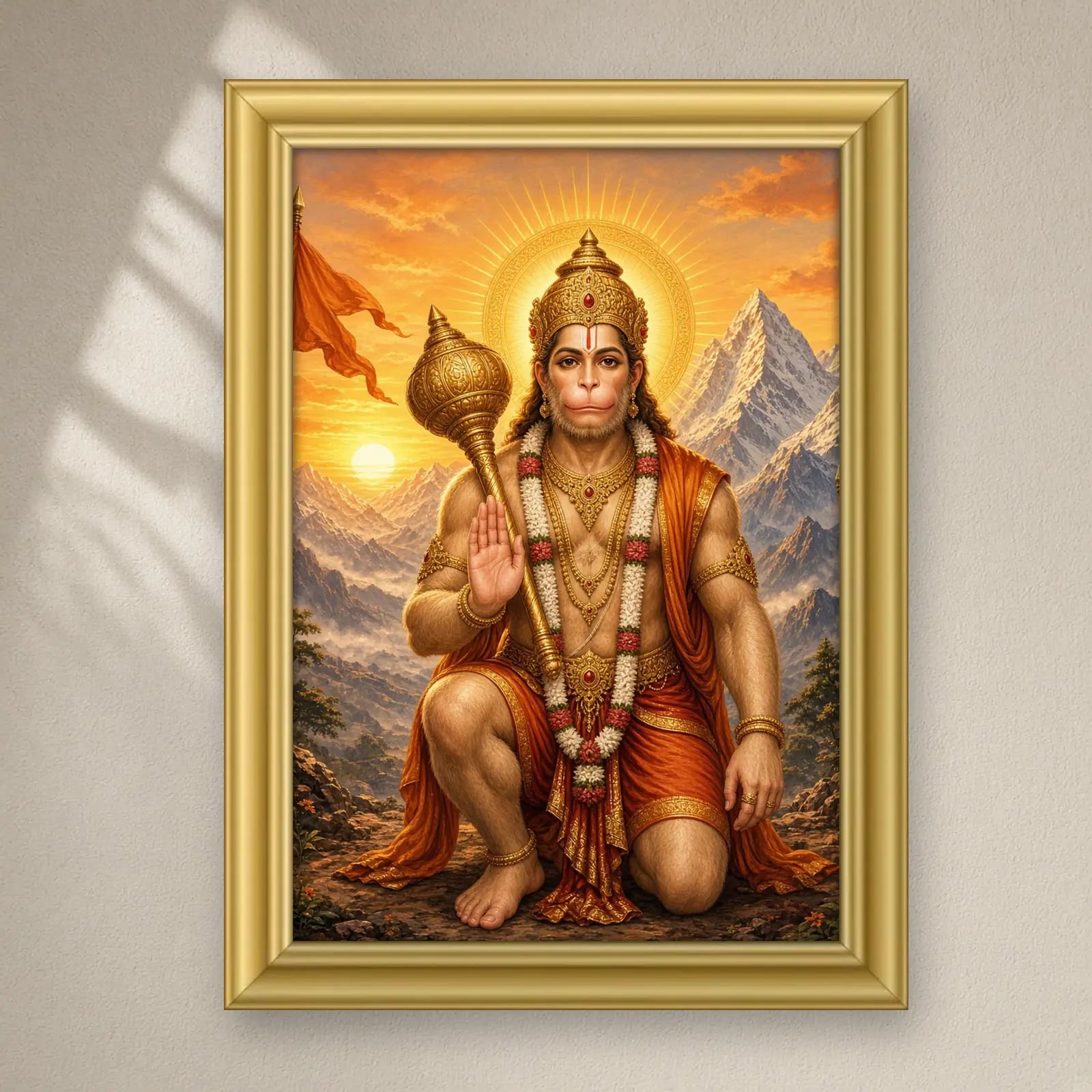 Hanuman Ji Frame on a plain wall