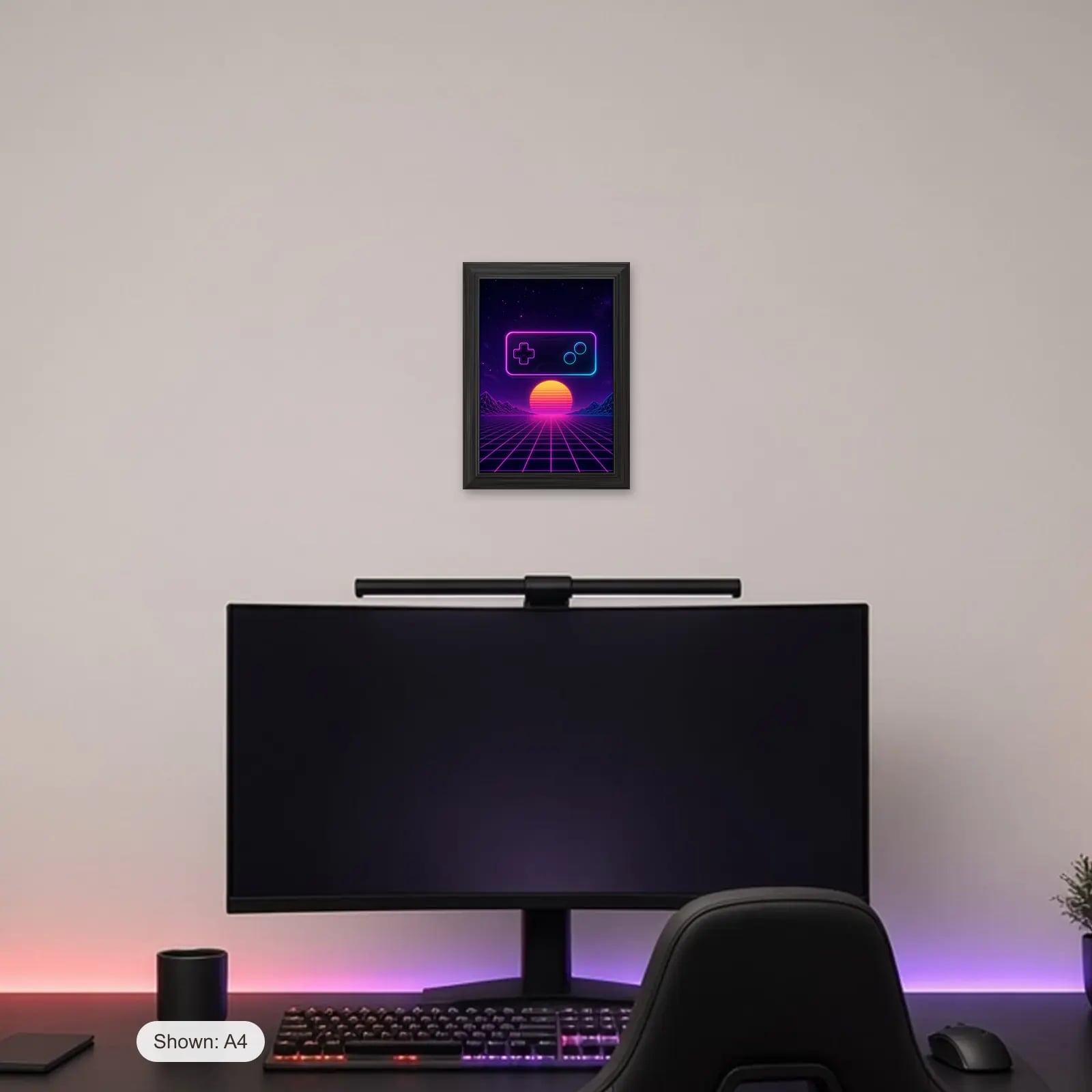 Controller Glow Gaming Frame above a gaming desk