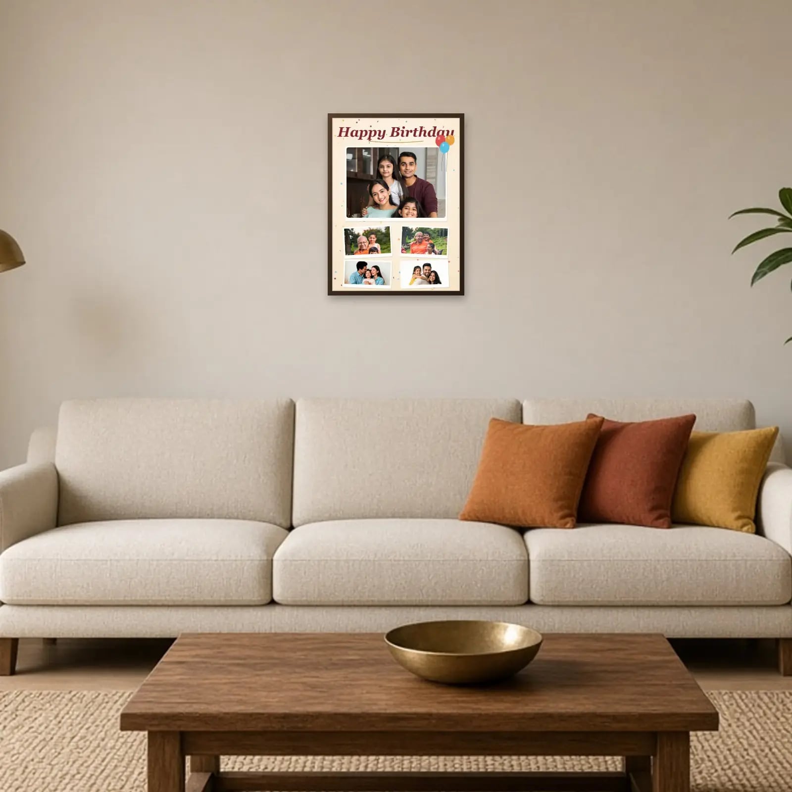 Personalised Birthday Collage Frame above a sofa