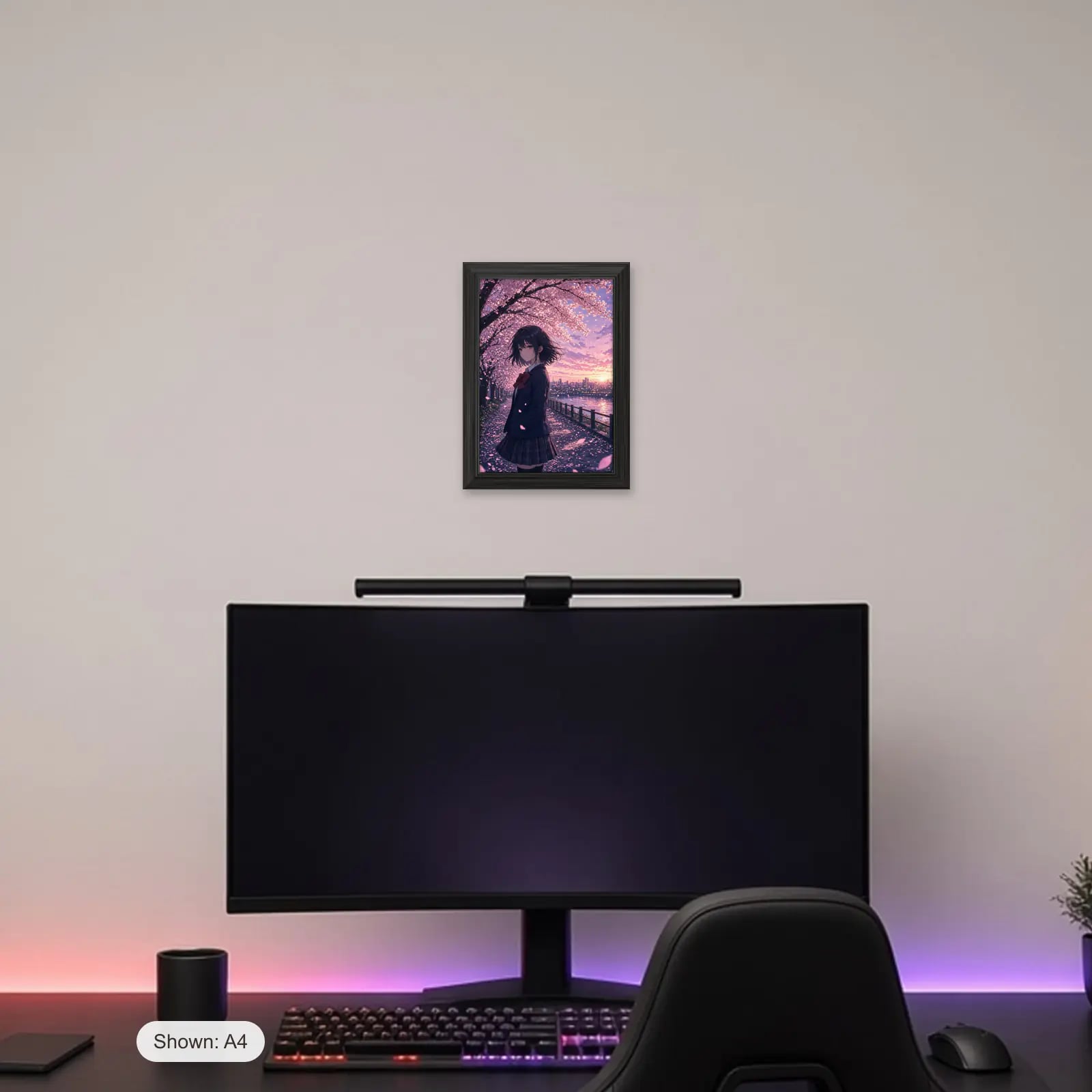 Sakura Drift Anime Frame above a gaming desk