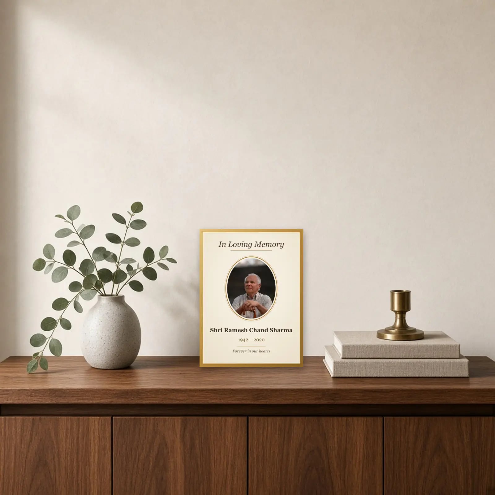 In Loving Memory Photo Frame standing on a sideboard