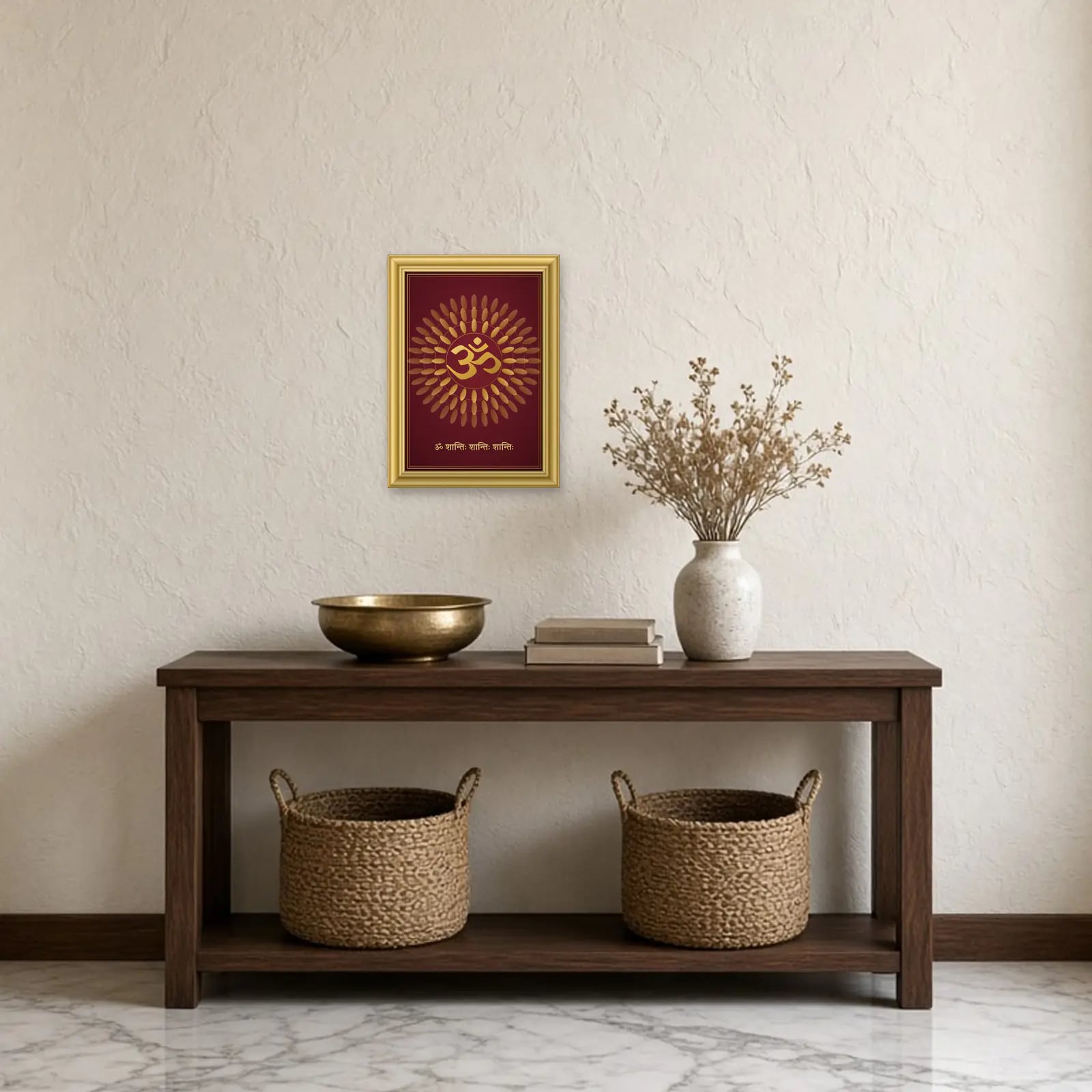 Om Mandala Frame above a console table