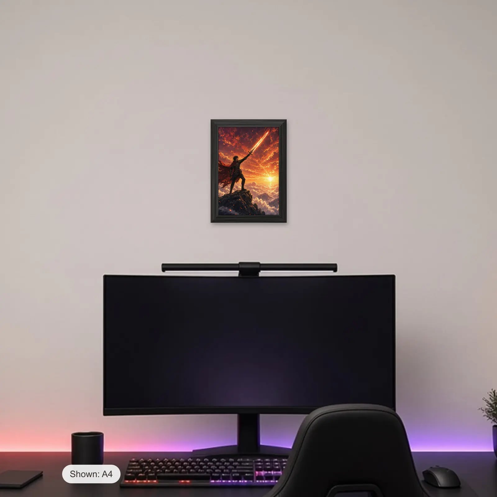 Skyward Blade Art Print above a gaming desk