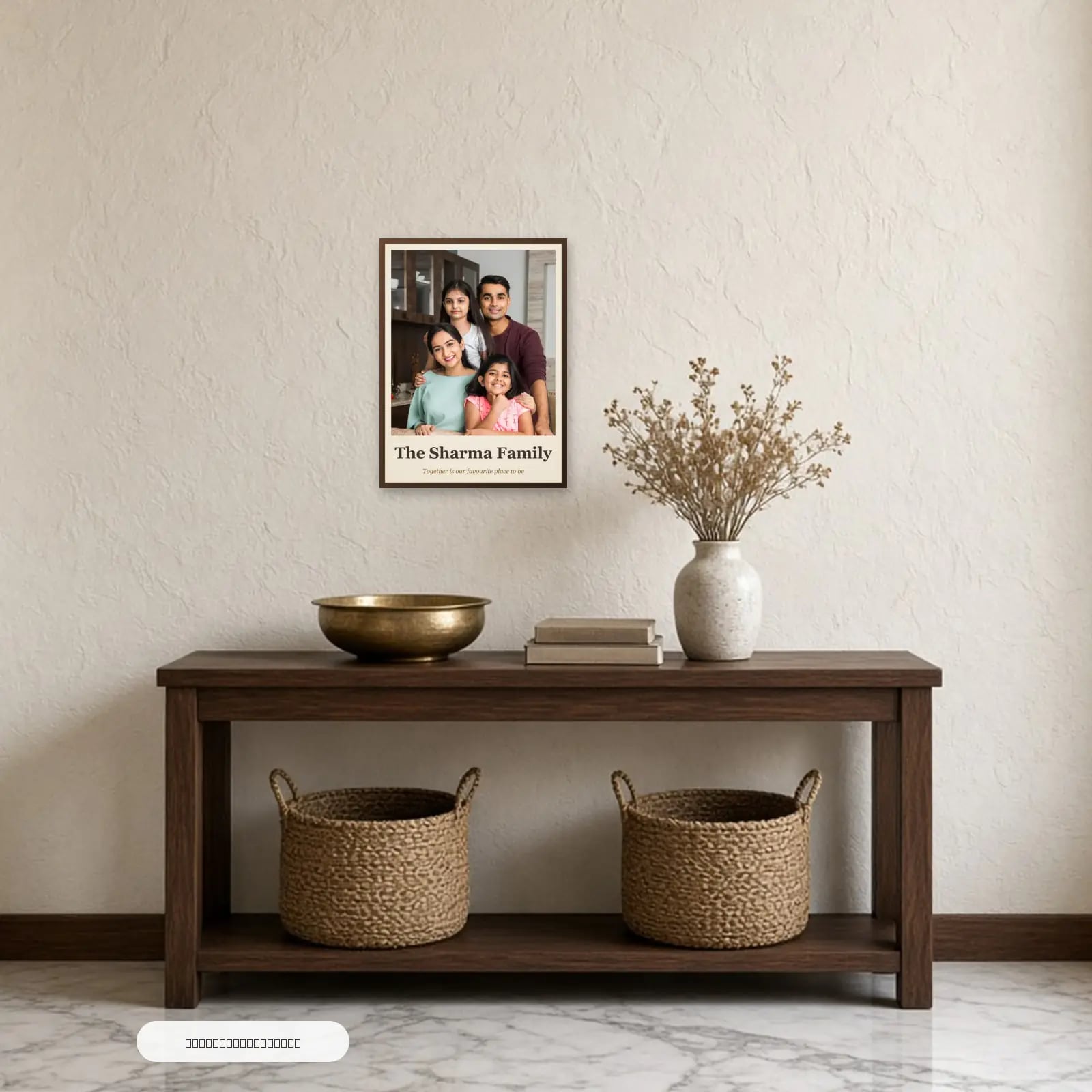 Family Photo Frame with Family Name above a console table