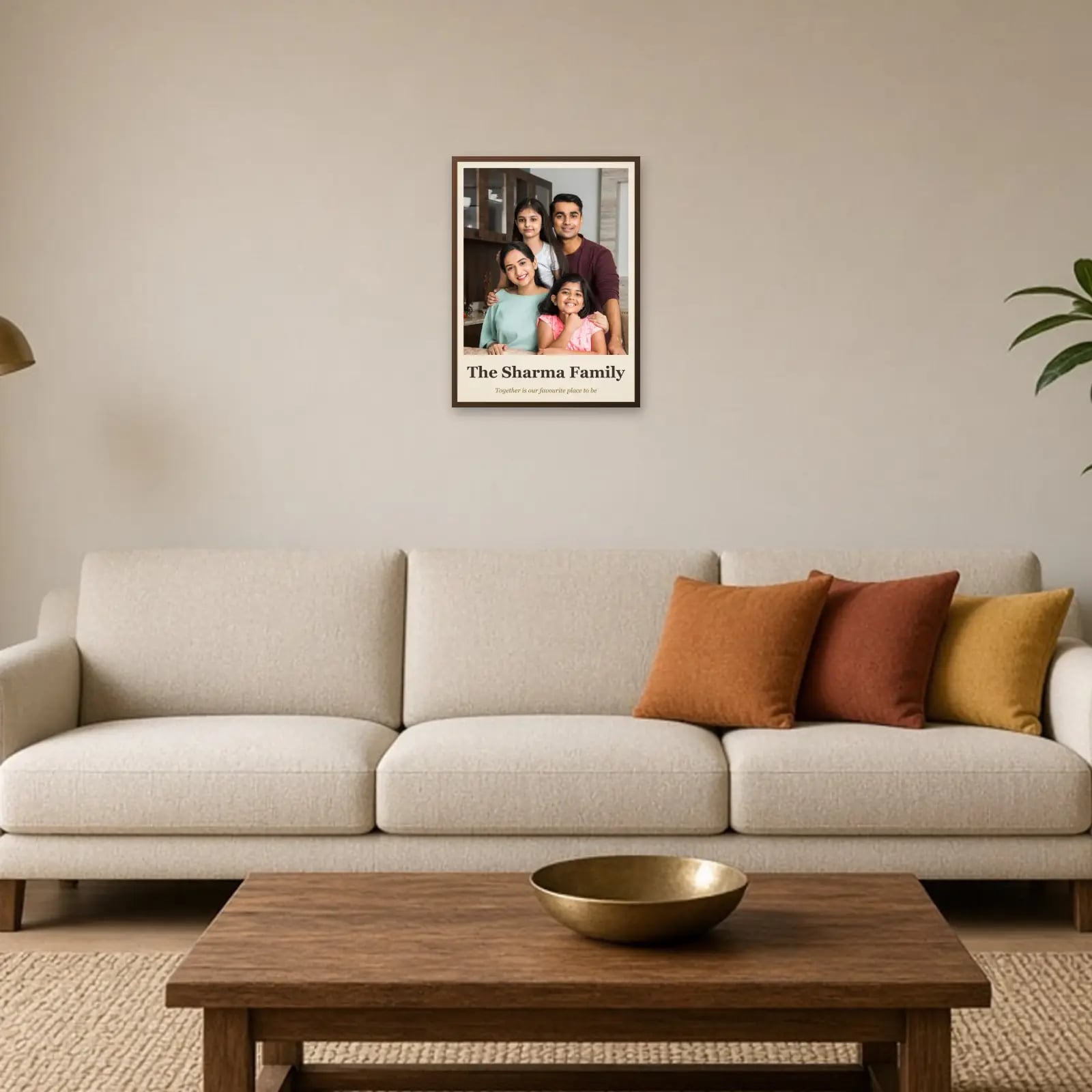 Family Photo Frame with Family Name above a sofa