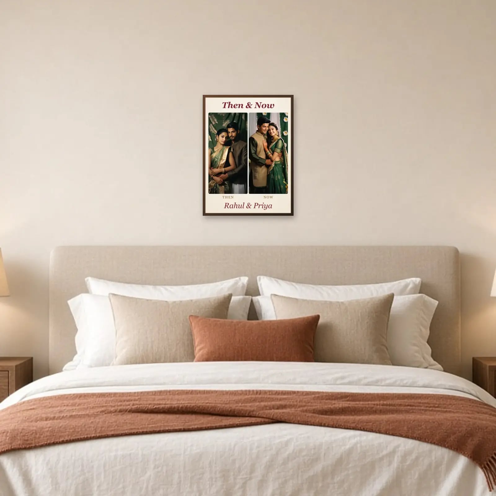 Couple Then & Now Frame — 2 Photos above a bed