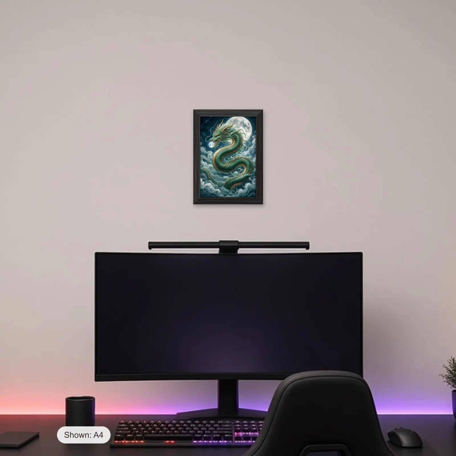 Sky Dragon Anime Frame above a gaming desk