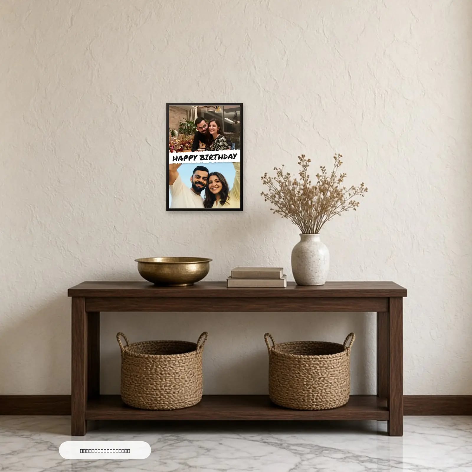 collage above a console table