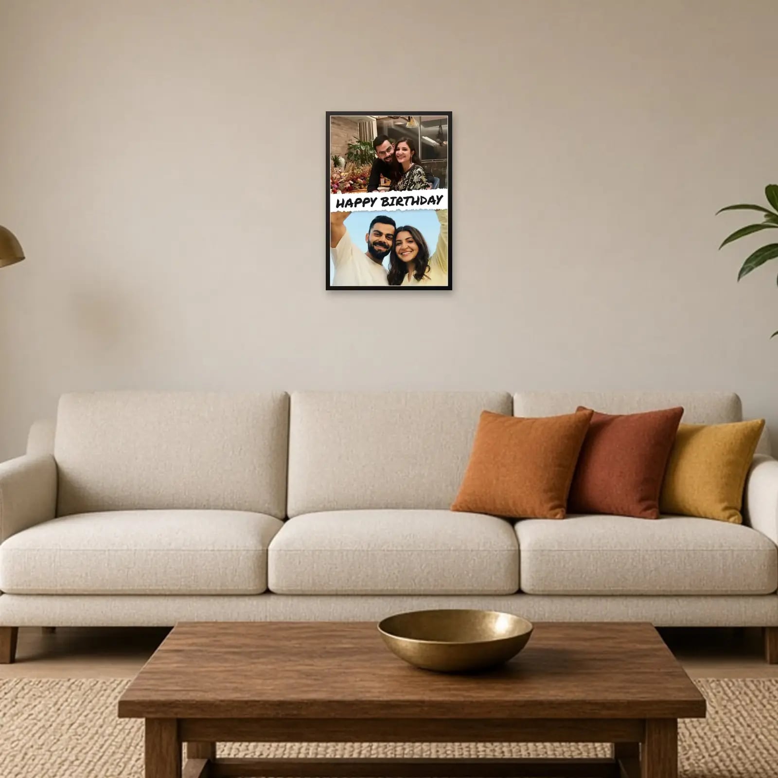collage above a sofa