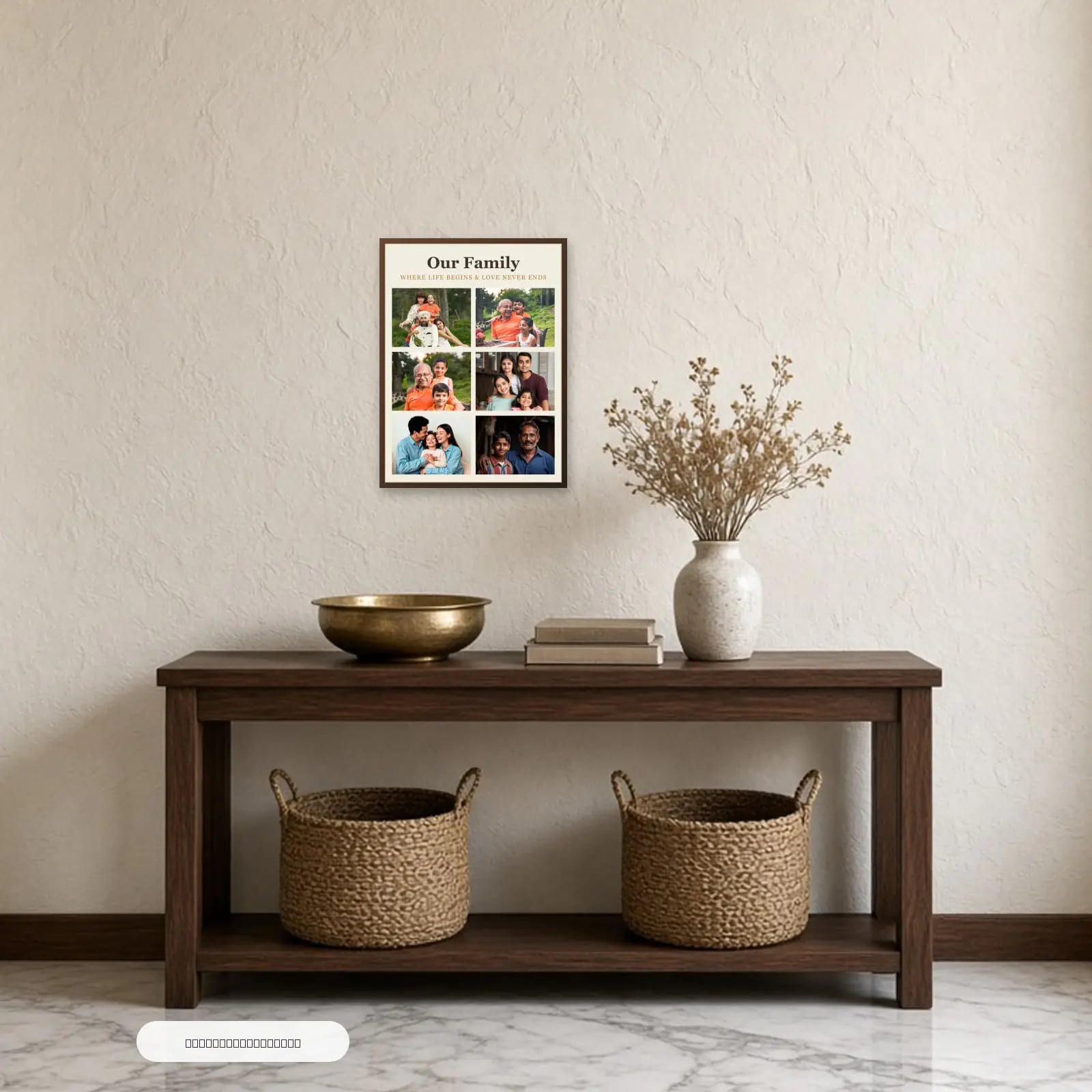 Family Grid Collage Frame — 6 Photos above a console table