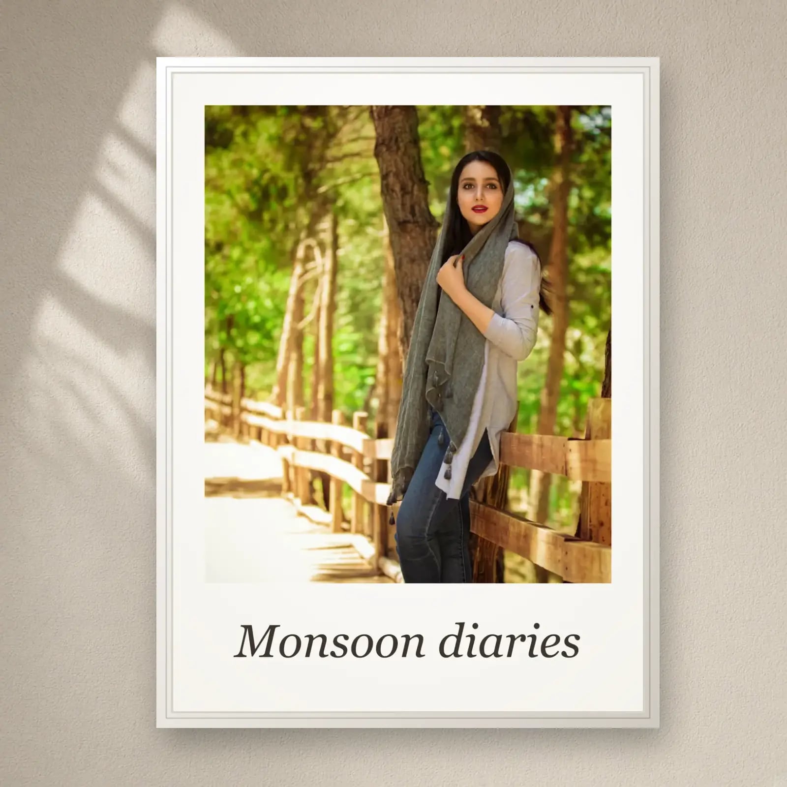 Polaroid Photo Frame with Caption on a plain wall