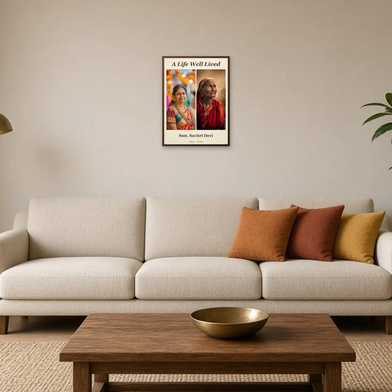 A Life Well Lived Memorial Frame — 2 Photos above a sofa