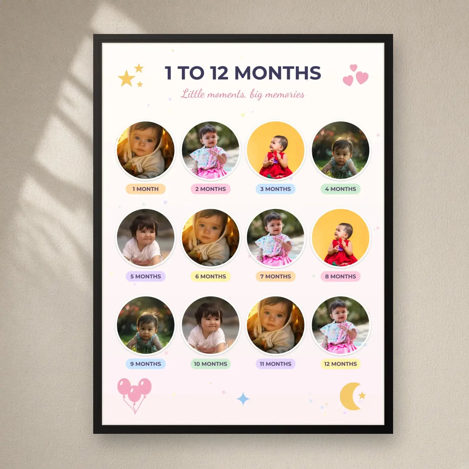 Baby 1 to 12 Months Frame on a plain wall