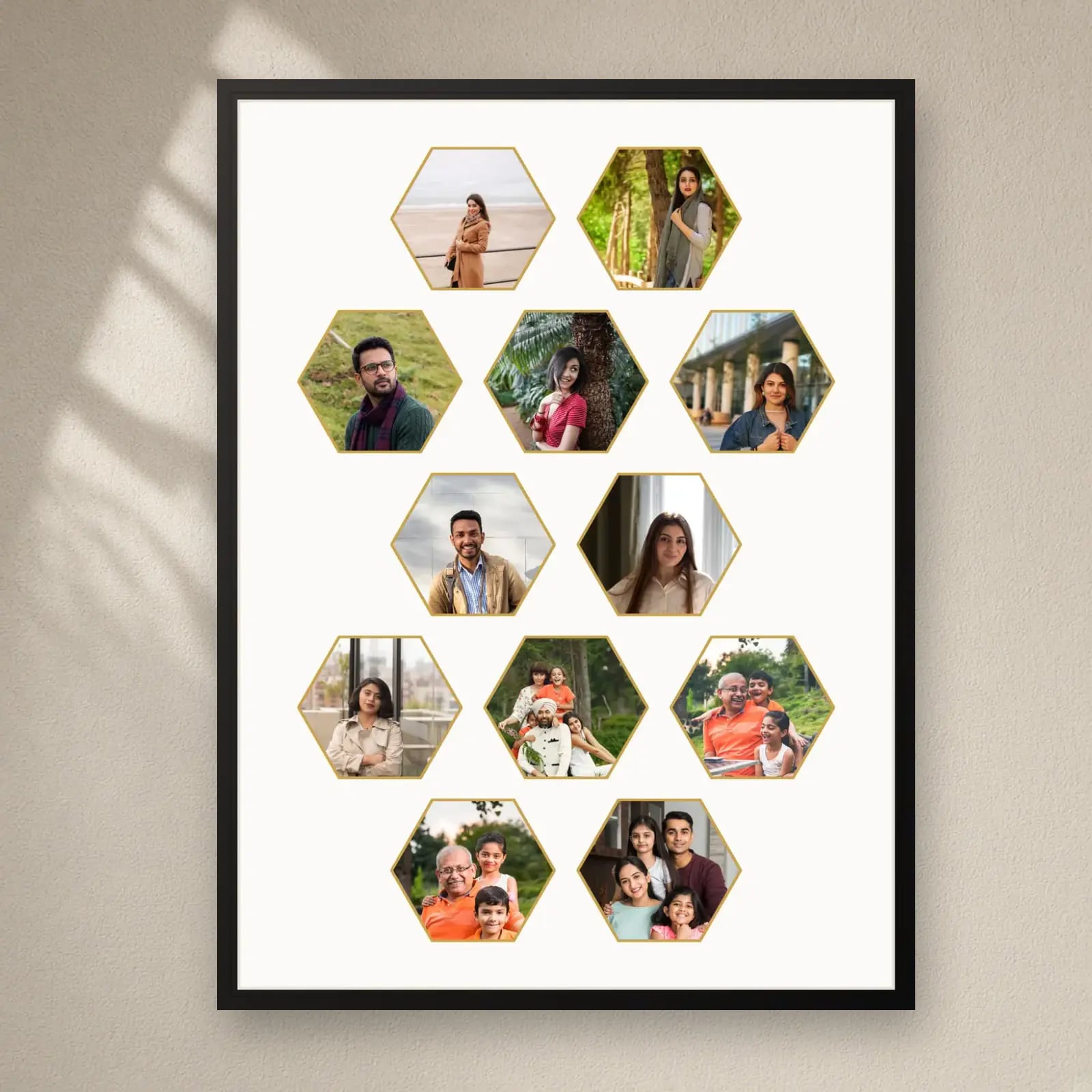 Baby Honeycomb Collage Frame — 12 Photos on a plain wall