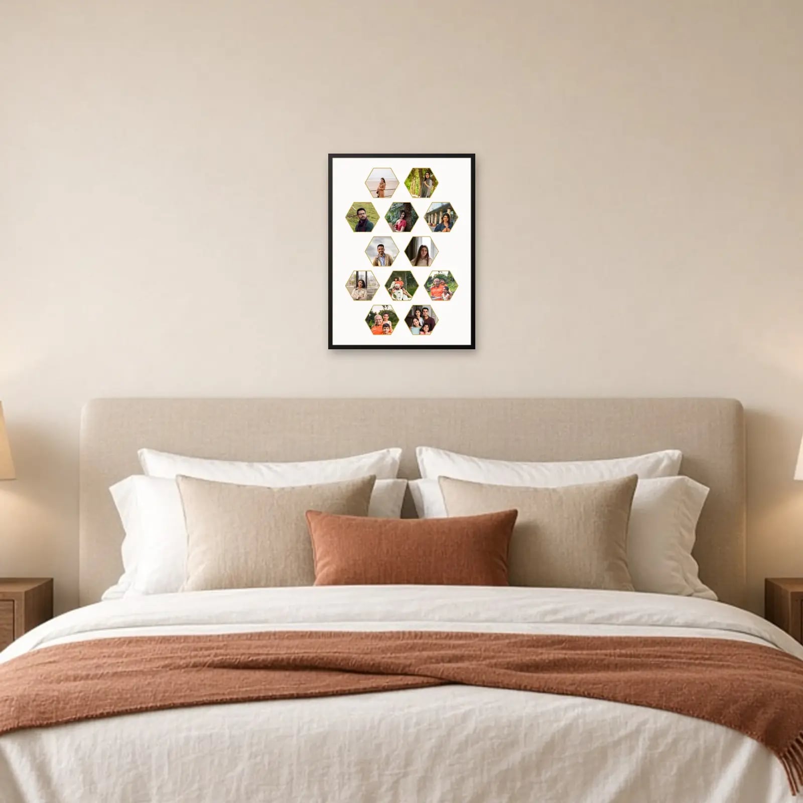 Baby Honeycomb Collage Frame — 12 Photos above a bed