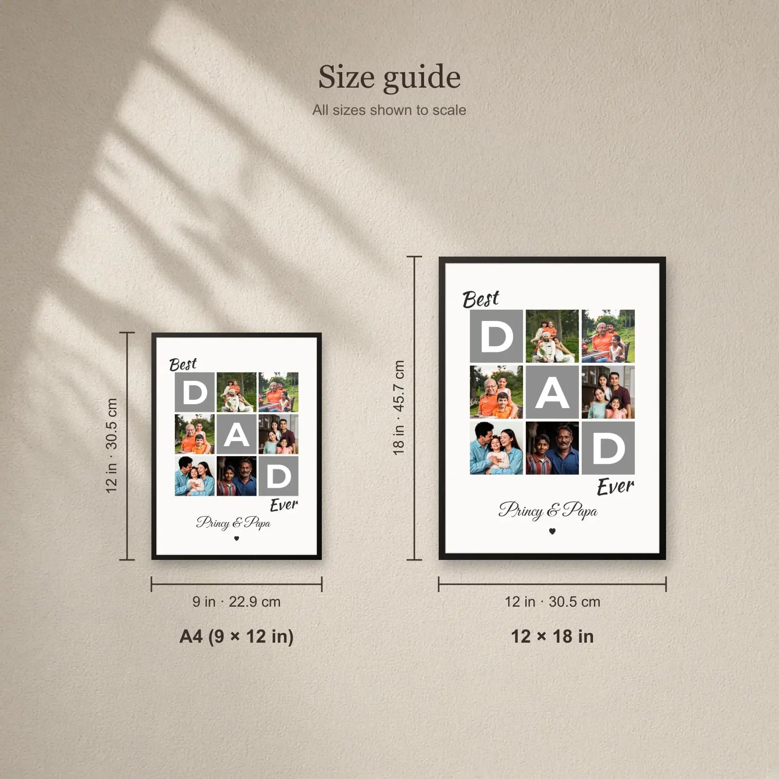 Best DAD Ever Frame — 6 Photos size guide: A4 (9 × 12 in), 12 × 18 in