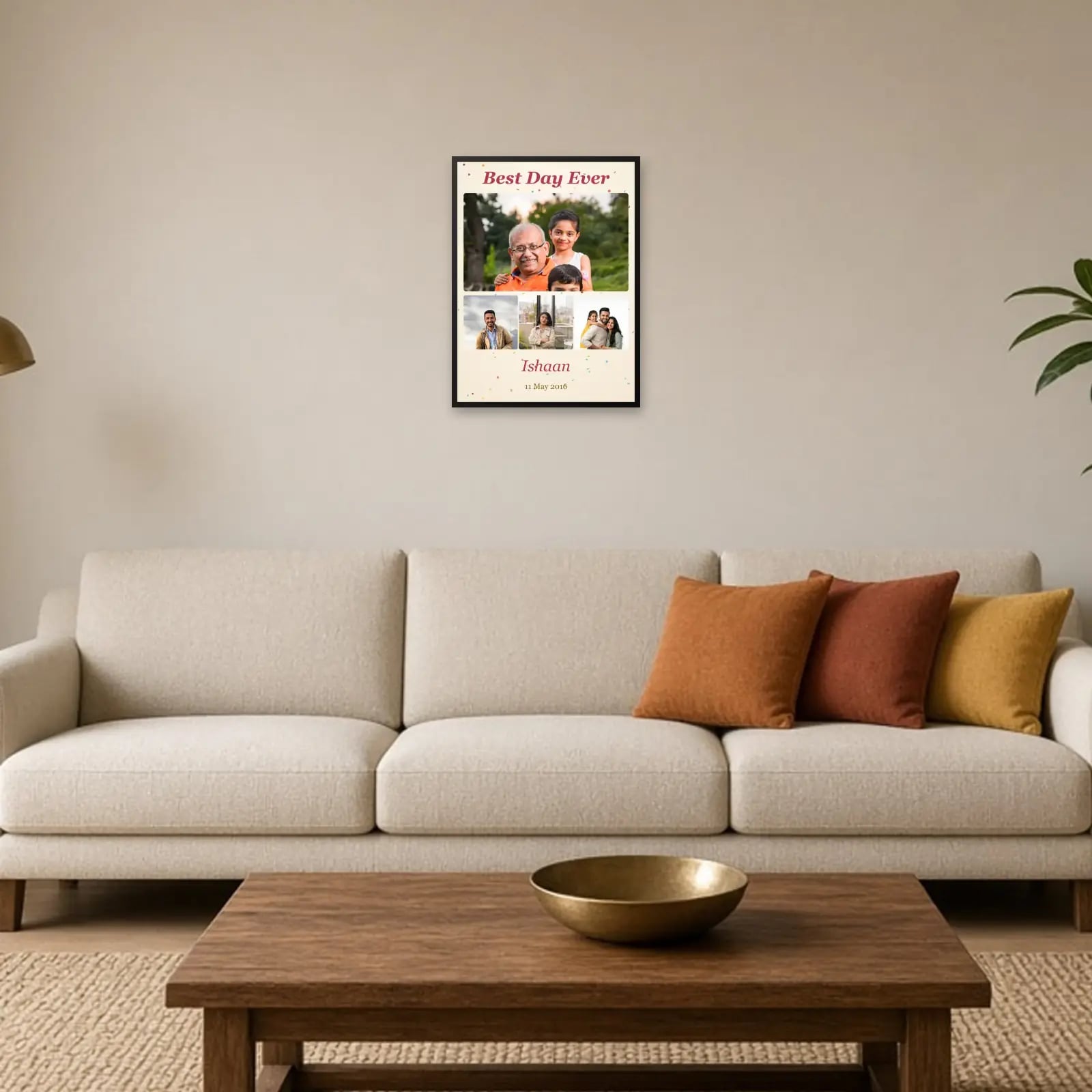 Best Day Ever Birthday Collage — 4 Photos above a sofa