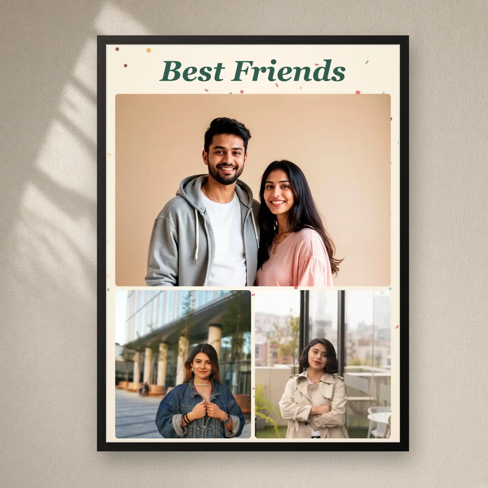 Best Friends Collage Frame — 3 Photos on a plain wall
