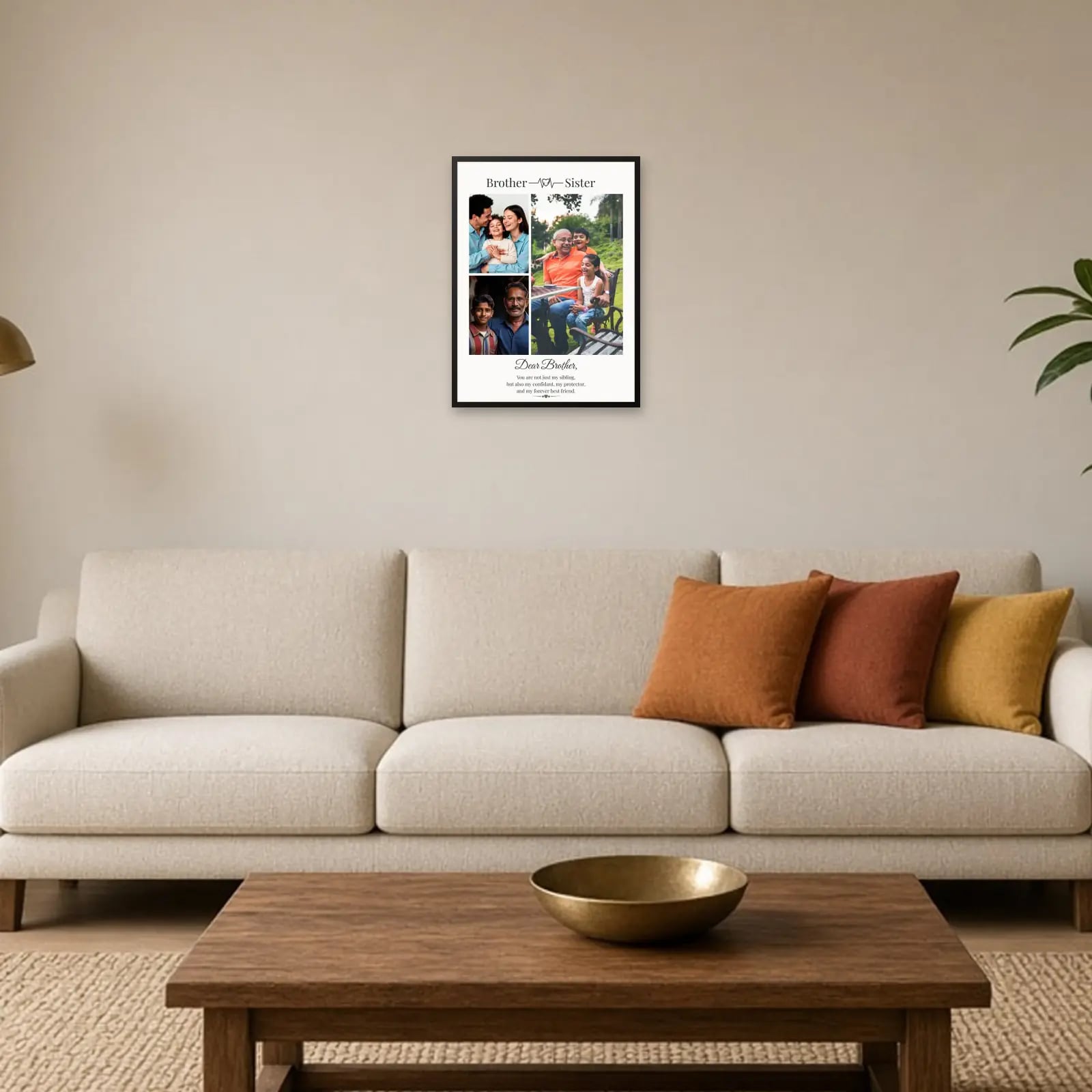Brother Sister Heartbeat Frame — 3 Photos above a sofa