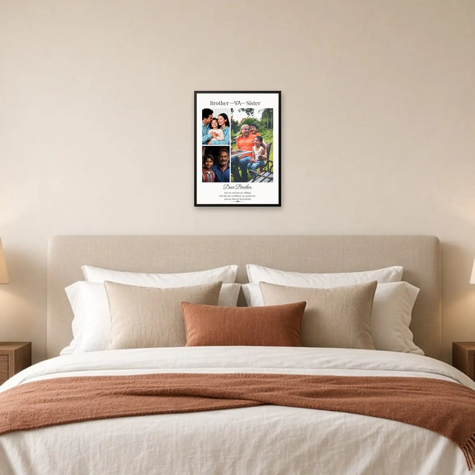Brother Sister Heartbeat Frame — 3 Photos above a bed