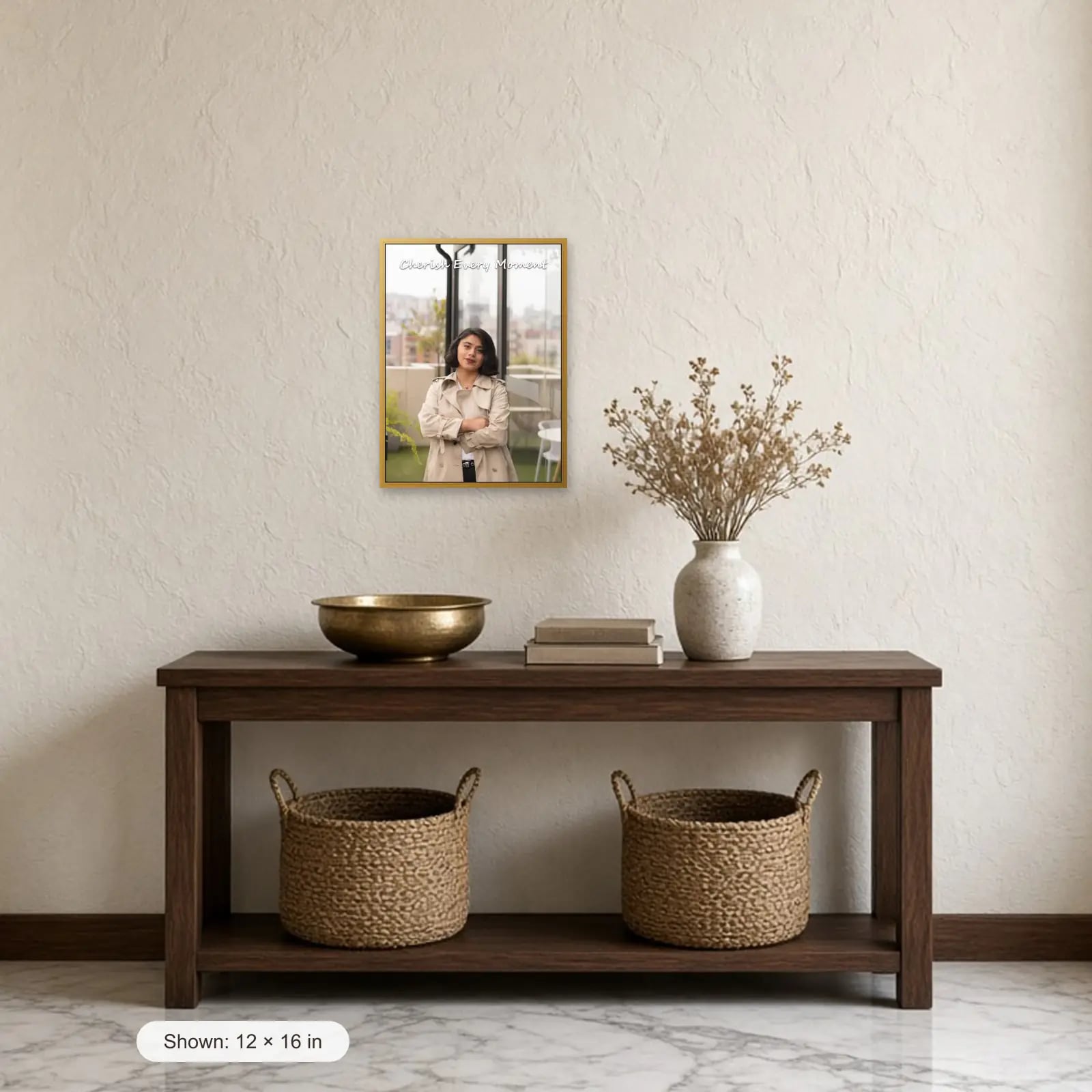 Cherish Every Moment Photo Frame above a console table