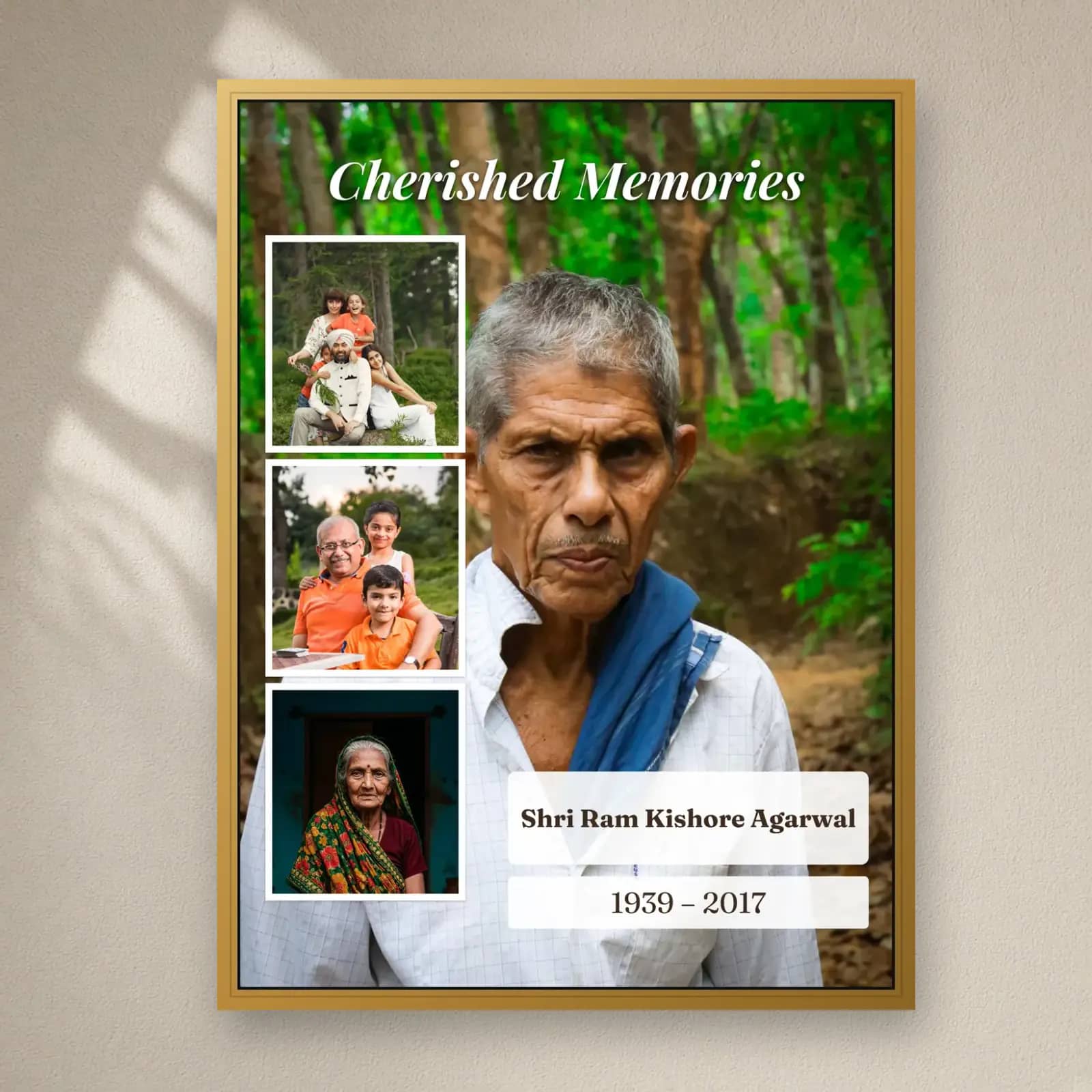 Cherished Memories Memorial Frame — 4 Photos on a plain wall