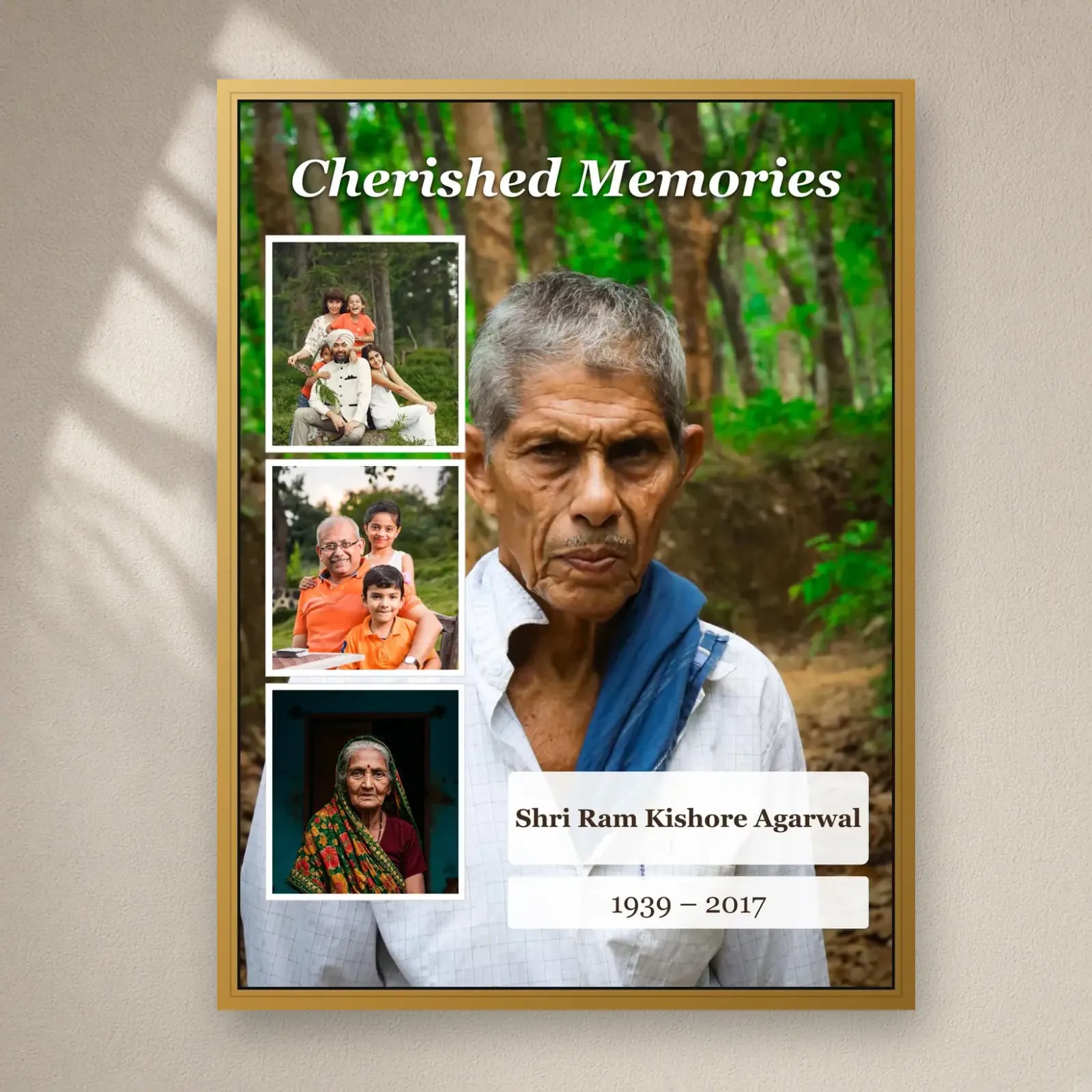 Cherished Memories Memorial Frame — 4 Photos on a plain wall